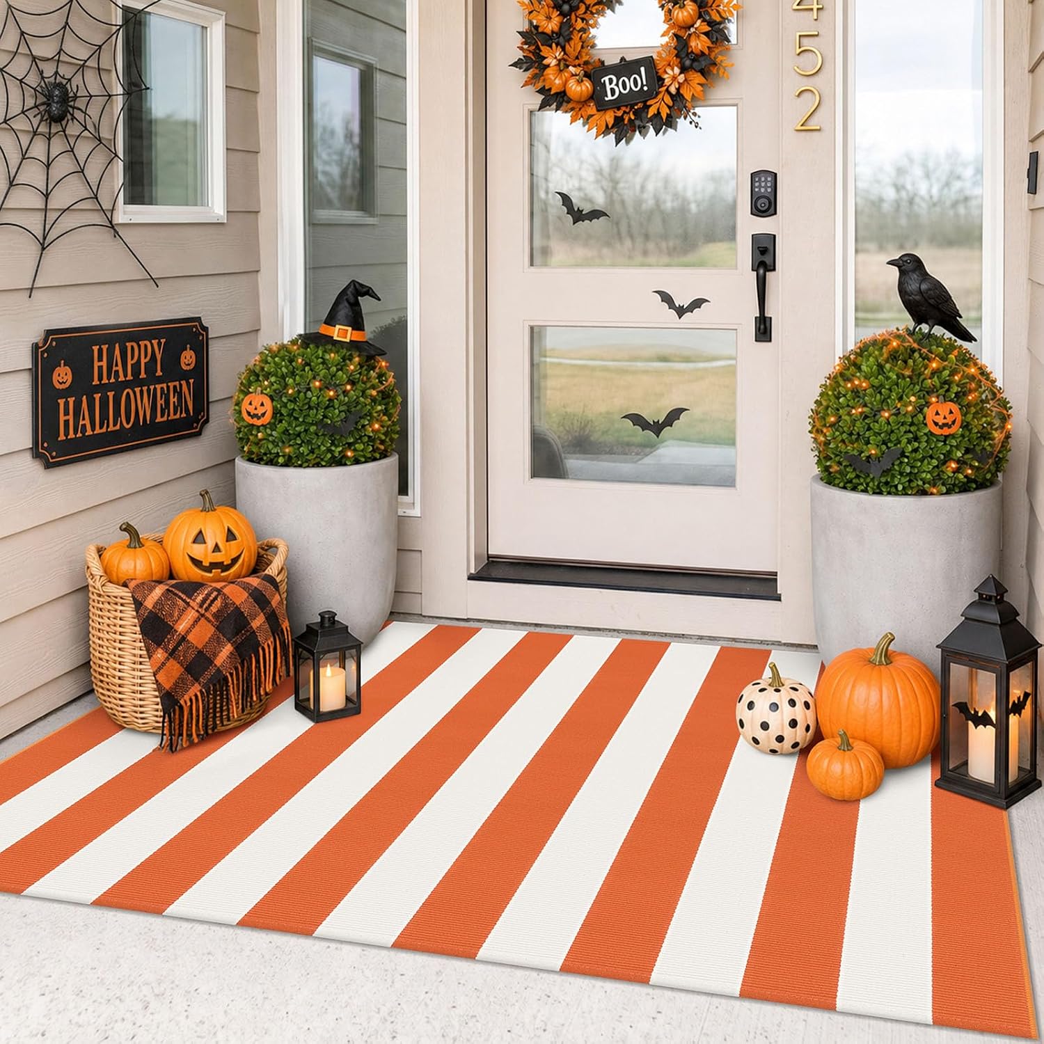 IOHOUZE 27.5x43 Buffalo Plaid Rug, Washable Front Door Mat, Black White