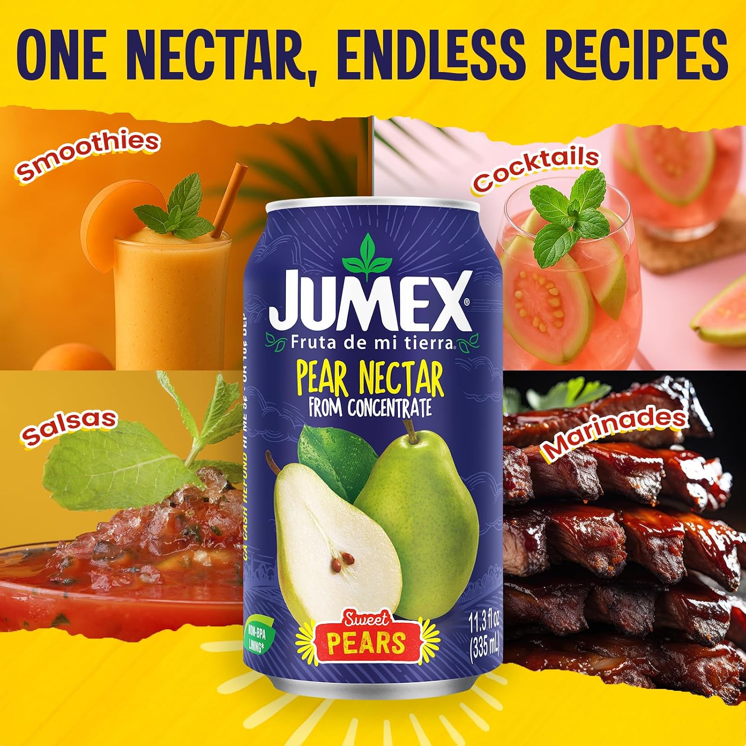 Jumex Mango Nectar Juice & Peach Nectar - Made with Fresh Fruit Puree - Tropical Fruit Juice Concentrate for Smoothie Mix, Cocktail Mixers & Kids Beverages - 11.3oz, 12 Pack Canned Drinks