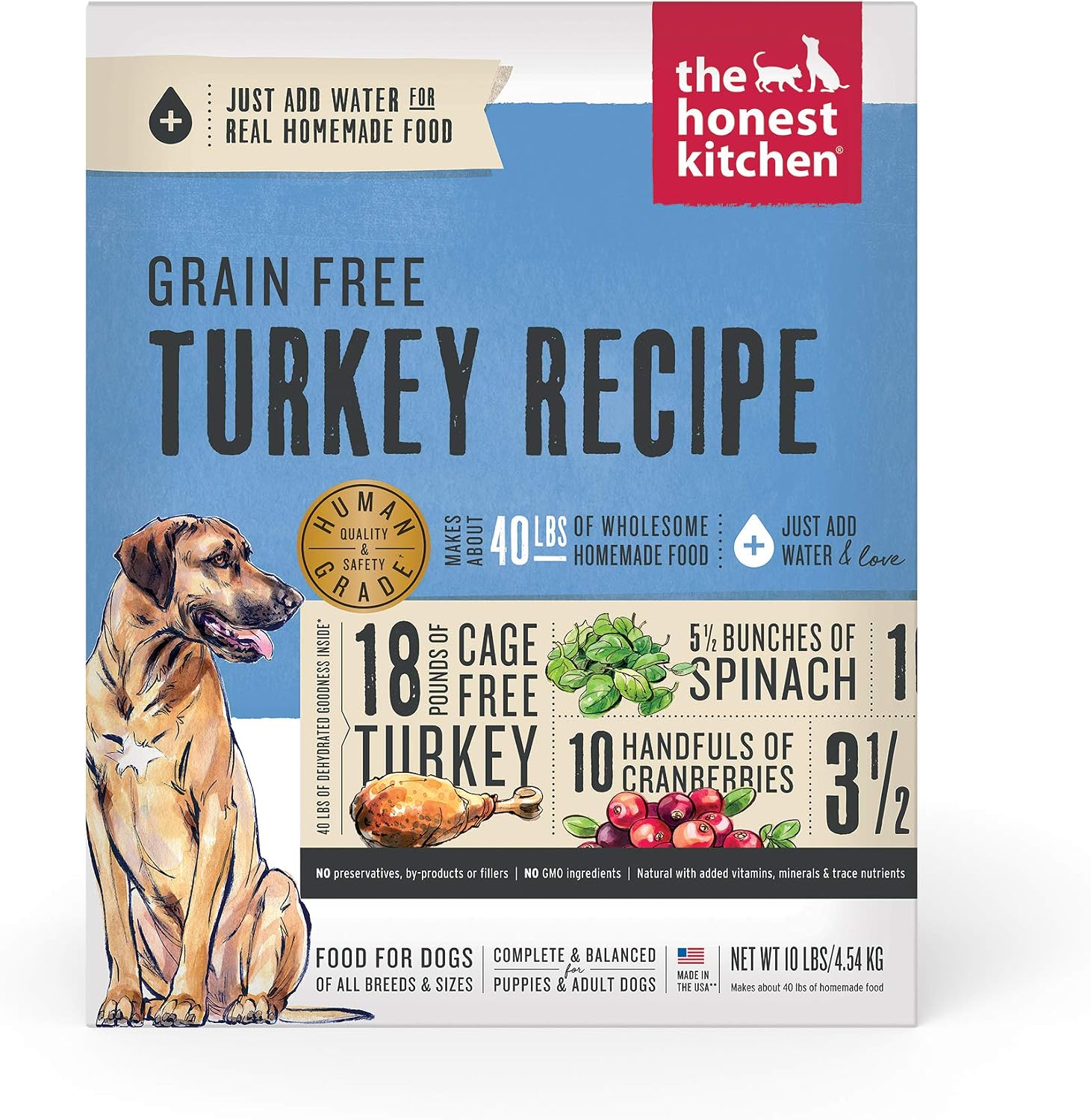 The Honest Kitchen Human Grade Wholemade™ Dehydrated Grain Free Dog Food – Complete Meal or Dog Food Topper – Chicken 4 lb (Makes 16 lbs)