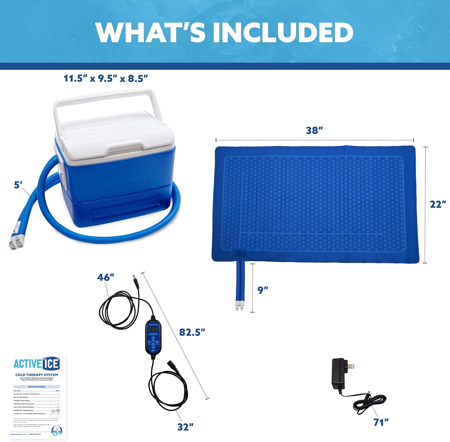 Polar Active Ice 3.0 | 9 QT Cold Therapy Ice Machine| Programmable Timer | 6 in 1 Universal Pad | Cryotherapy Pain Relief System | Ace Bandage Style Compression