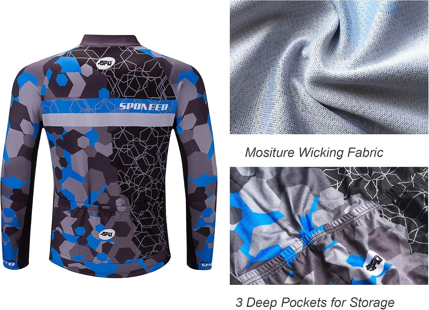 sponeed Cycling Clothes for Men Long Sleeve Mountain Bike Road Bicycle Shirt Jerseys Padded Pants Biking Outfits