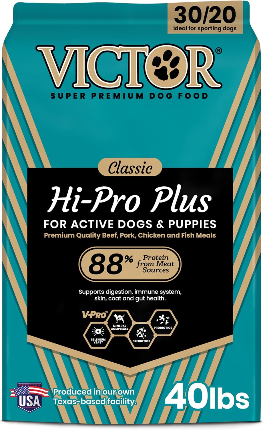 VICTOR Hi-Pro Plus Dry Dog Food - High Protein Gluten Free Dry Kibble, 5lb | Super Premium Dog Food, 30% Protein, Beef, Chicken, Pork and Fish Meals, For High Energy & Active Dogs & Puppies, 5lbs