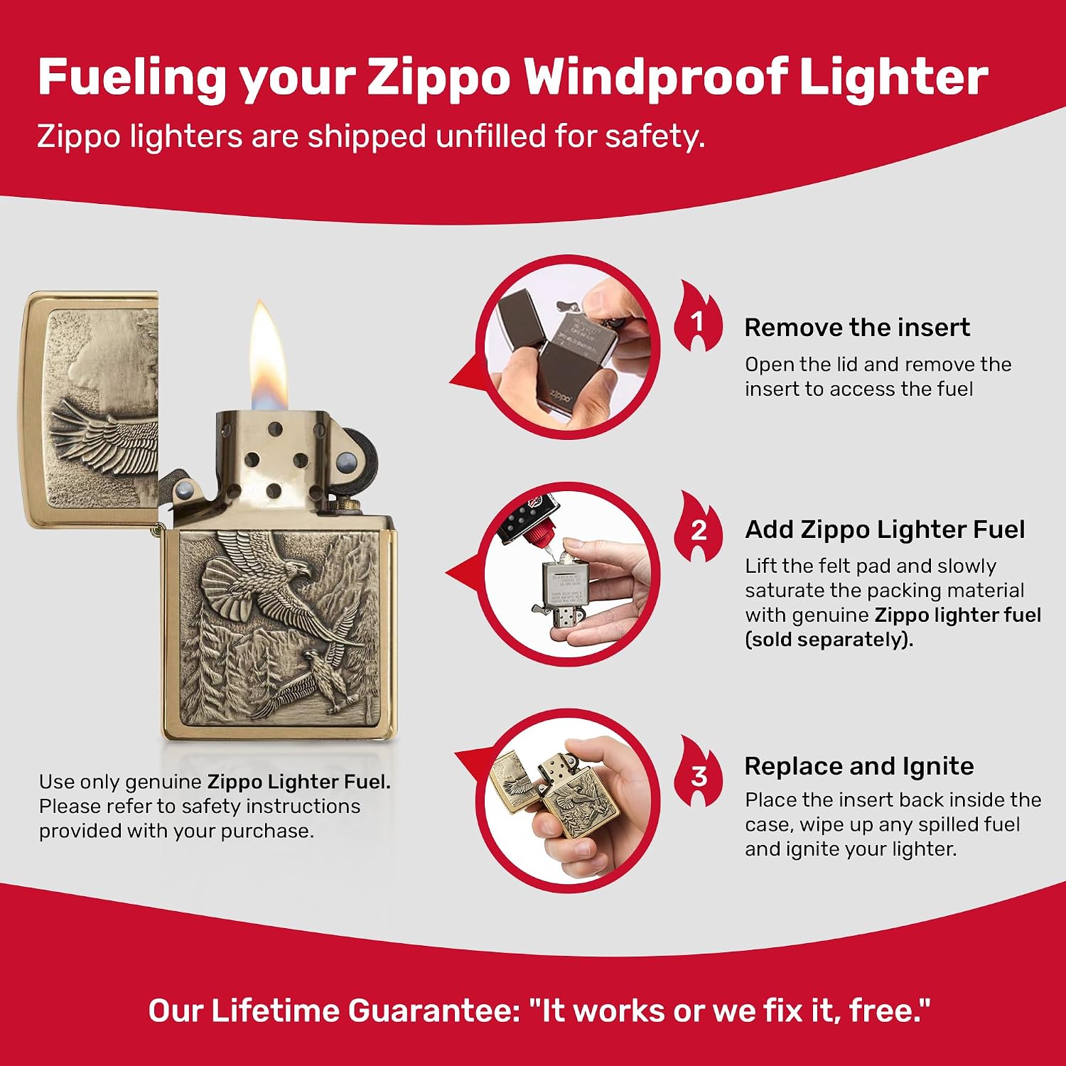 Zippo Eagles Dare Pocket Lighter - Refillable Flip-Top Windproof Lighters - Fierce Soaring Eagle Patriotic Design Pocket Lighters - Luxury Metal Lighter Made in USA