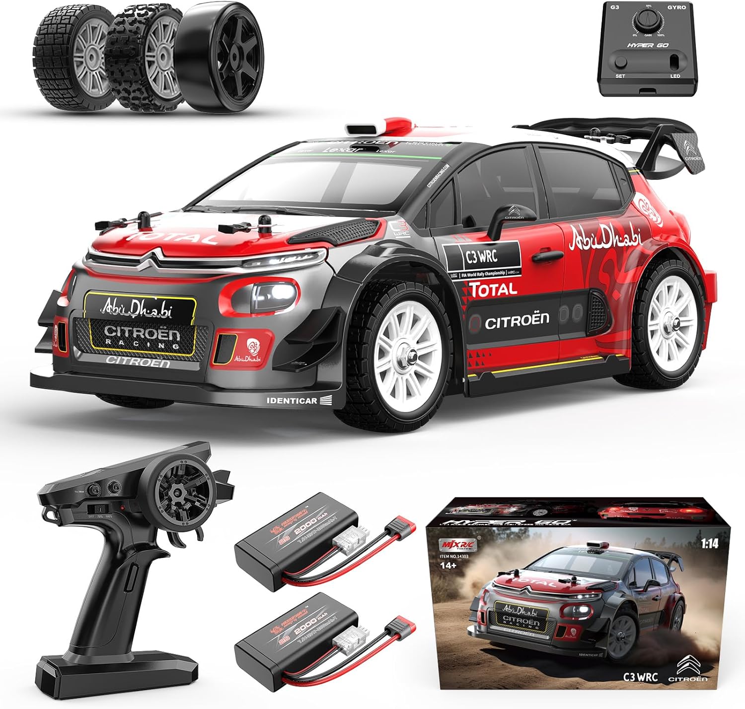 MJX Hyper GO 14303 1/14 Citroen C3 Fast RC Cars for Adults, Max 40mph Brushless RC Drift Car with Gyro, 4WD RTR High Speed RC Rally Car