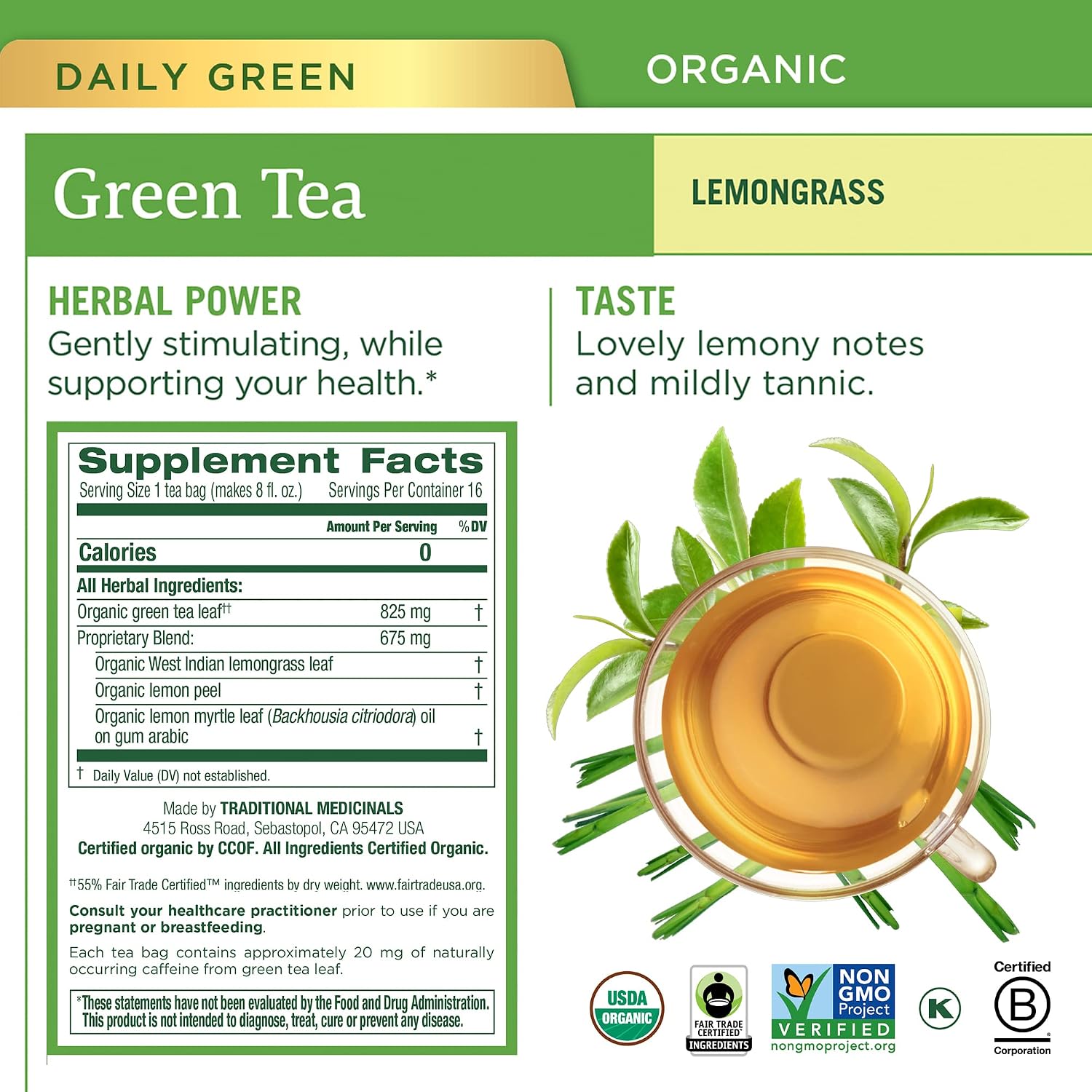 Traditional Medicinals Organic Green Tea Ginger, 16 Tea Bags | Promotes Healthy Digestion, Occasional Nausea & Indigestion Relief, Kosher, Non-GMO