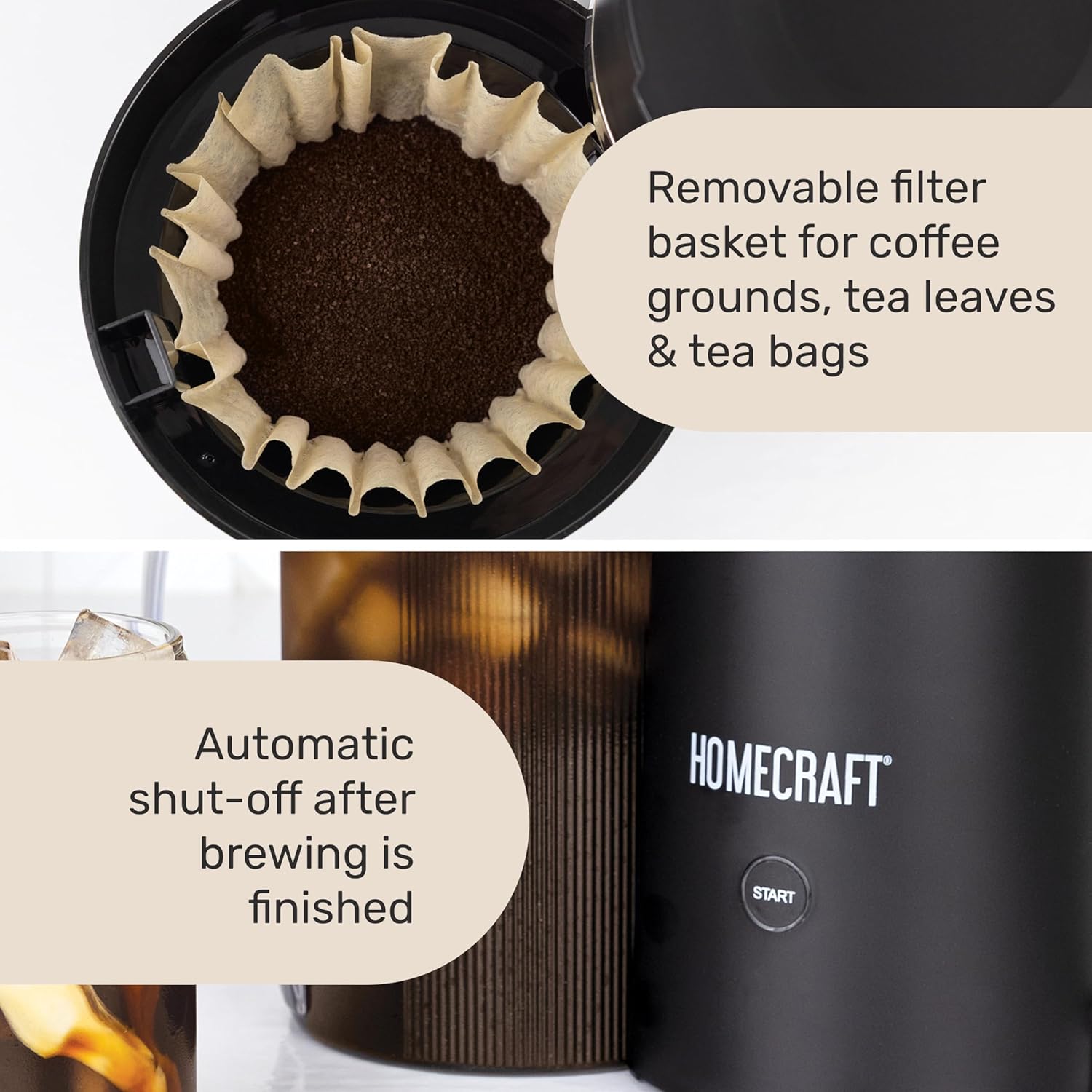 Homecraft 3-Quart Iced Coffee and Tea Maker with Filter Basket, Flavor Enhancer, Adjustable Brew Strength, Black