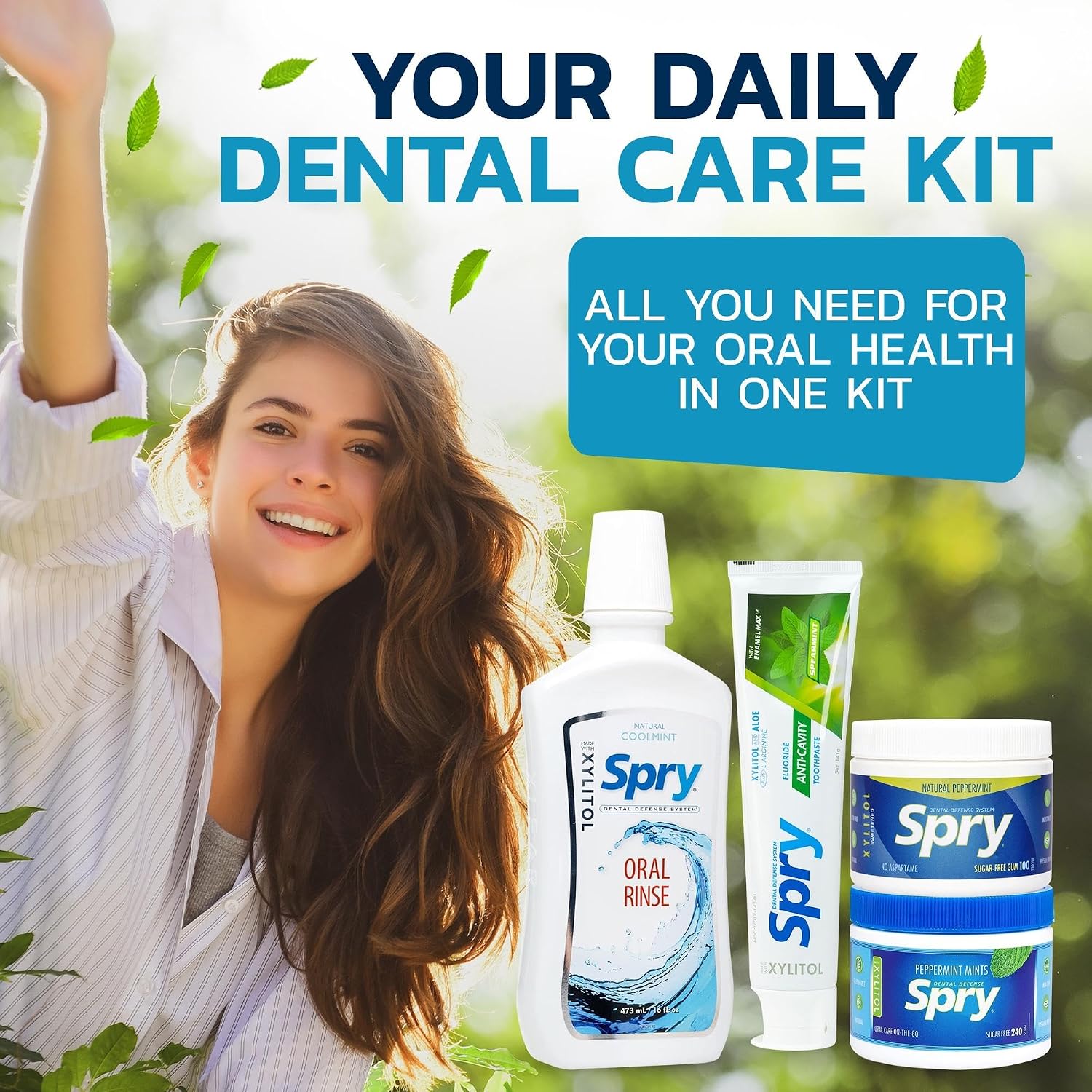 Spry Natural Xylitol Oral Rinse Mouthwash, Spearmint - 16 fl oz (Pack of 1) | Natural, Fluoride Free, Enamel Support, Low Alcohol, Gentle for Sensitive Mouth and Gum, Non-GMO, No Burn