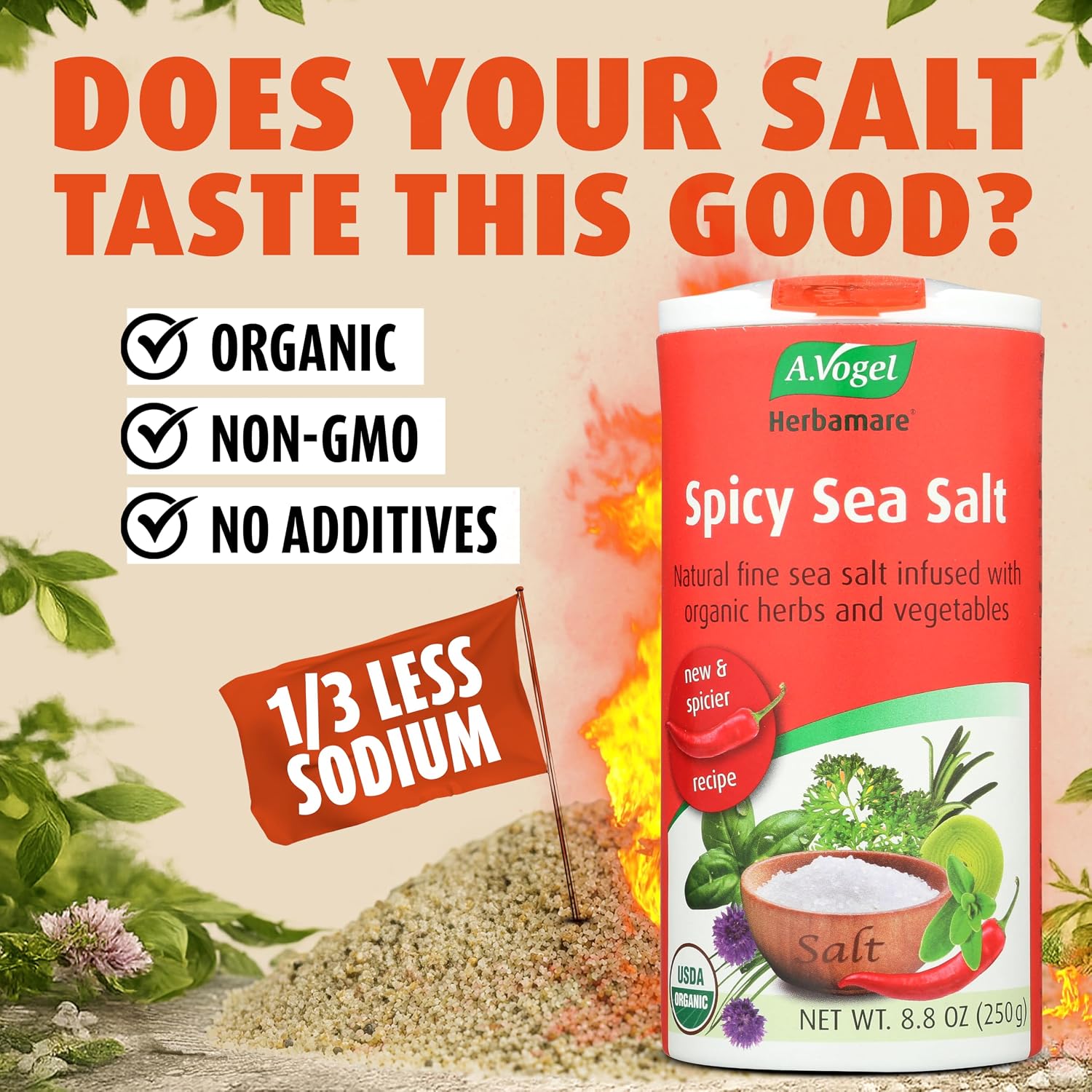 A. Vogel Herbamare Organic Seasoning Salt 8.8Oz. 6 Per Case | 33% Less Sodium - Infused with 12 Herbs & Vegetables - No Artificial Flavors or Preservatives - Keto & Paleo Friendly