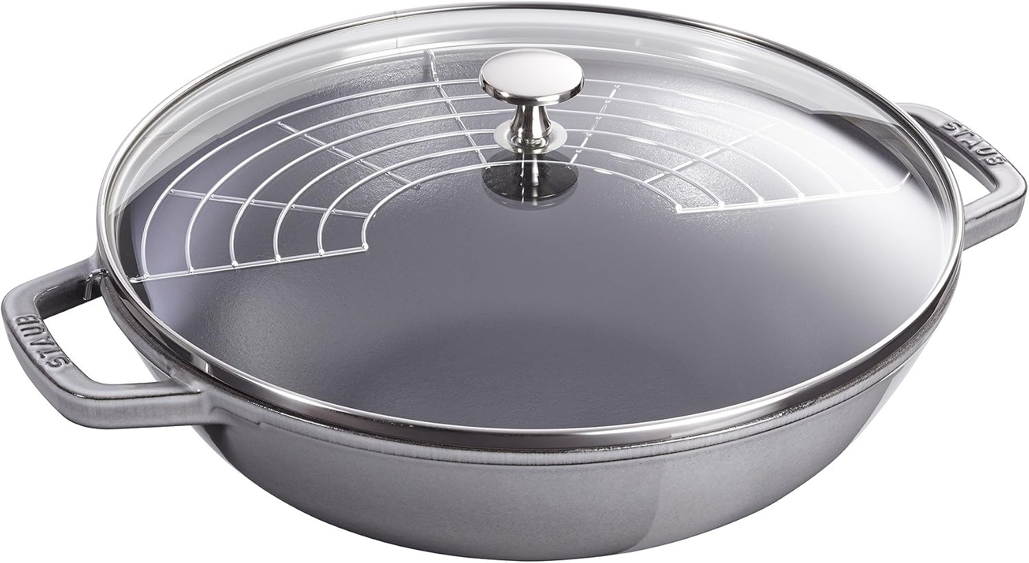 Staub Cast Iron Perfect Pan, Wok, Dutch Oven, 4.5-quart, serves 4-5, Made in France, Dark Blue