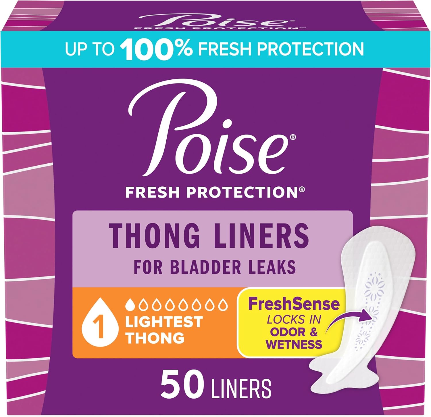Poise Daily Liners, Incontinence Panty Liners for Bladder Leaks, 2 Drop Very Light Absorbency, Long Length, 264 Count of Pantiliners (6 Packs of 44), Packaging May Vary