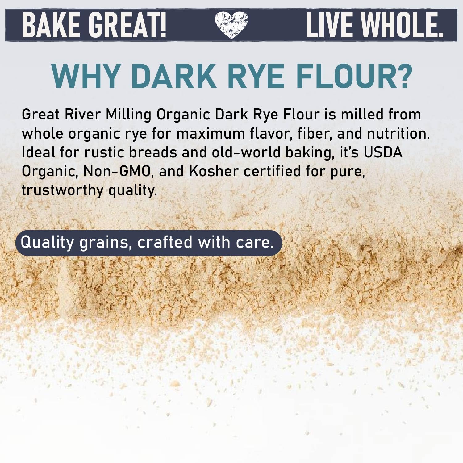 Great River Milling Organic Dark Rye Flour, Whole Grain, 25 lb