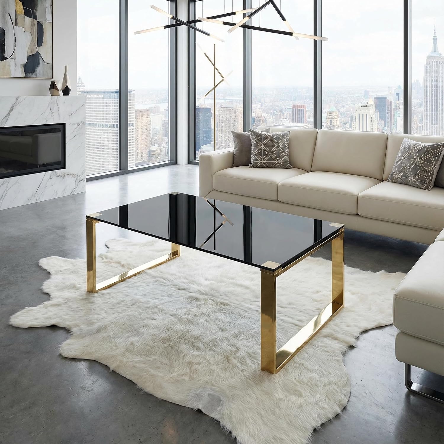 Cortesi Home CH-ET636045 Remini End Table, Gold Metal and Black Glass, End Table 18"