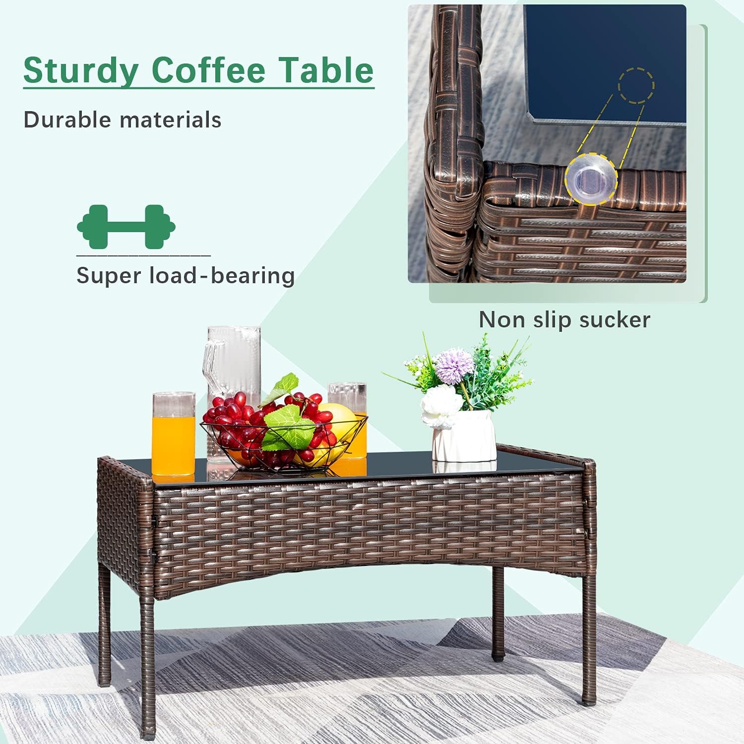 Greesum Patio Furniture 4 Pieces Conversation Sets,Brown and Beige