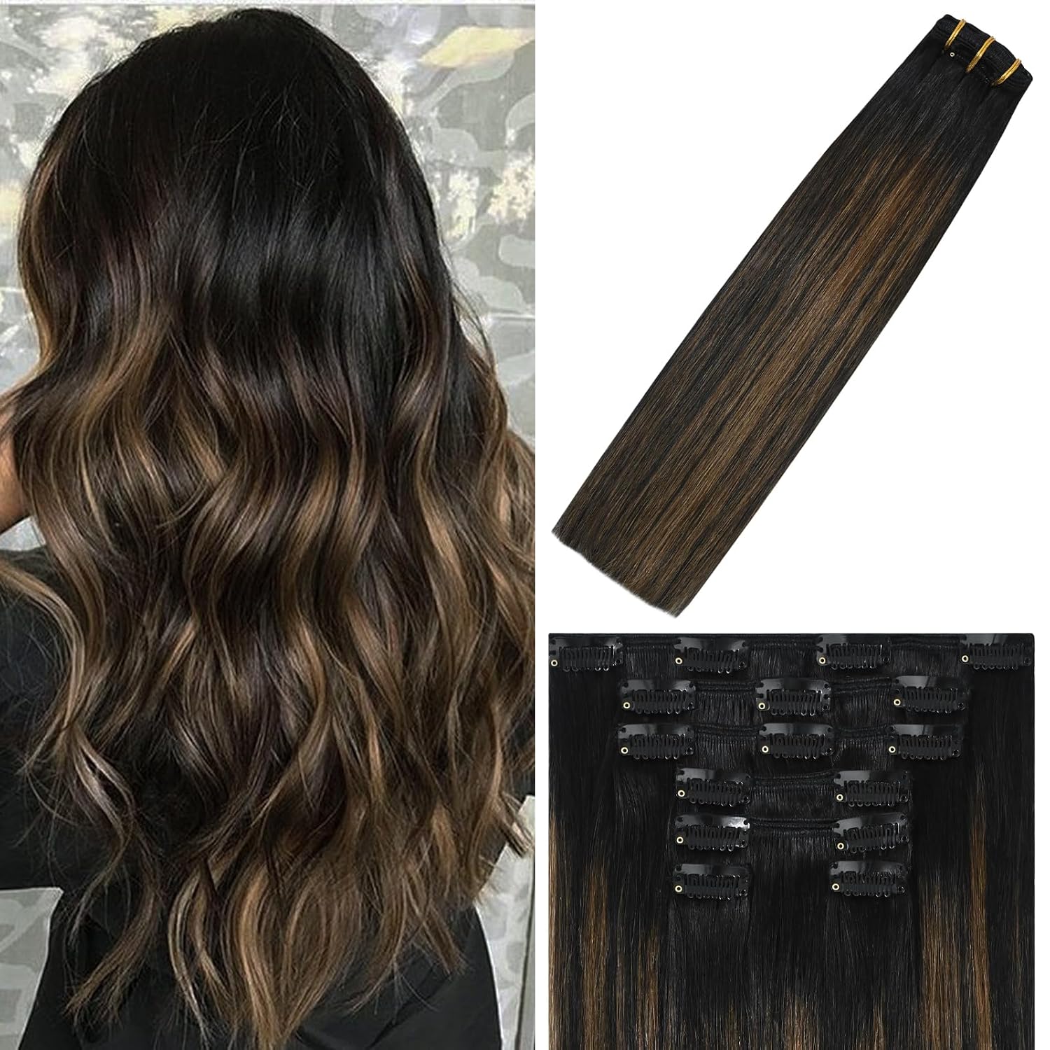 WindTouch Clip In Hair Extensions Human Hair Mixed Bleach Blonde 18Inch 75g Hair Extensions for Women Remy Blonde Extensions Clip in #18p613 7PCS
