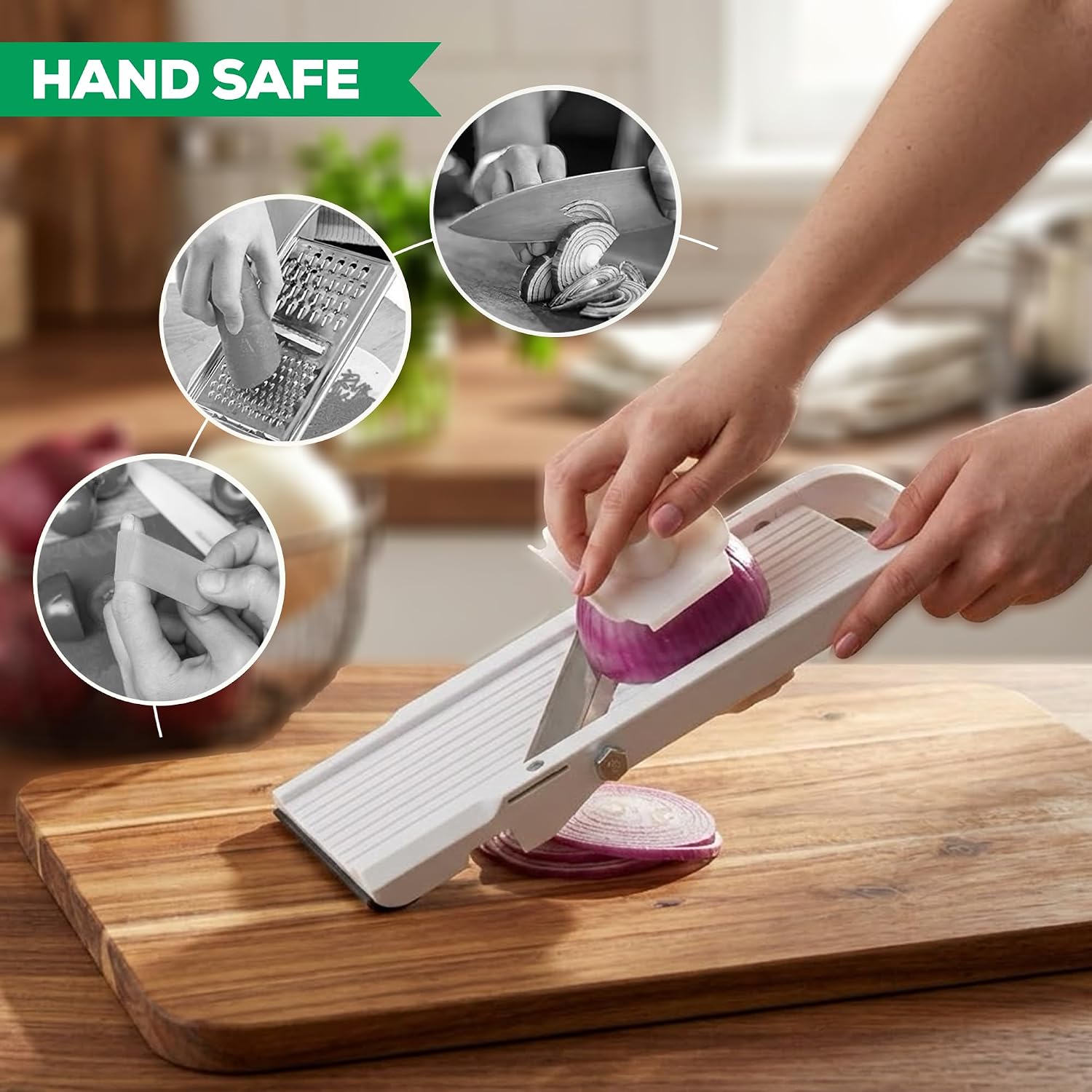 Benriner Mandoline Slicer with 4 Blades, Japanese Stainless Steel, BPA Free, 12.75 x 3.625-Inches, Beige