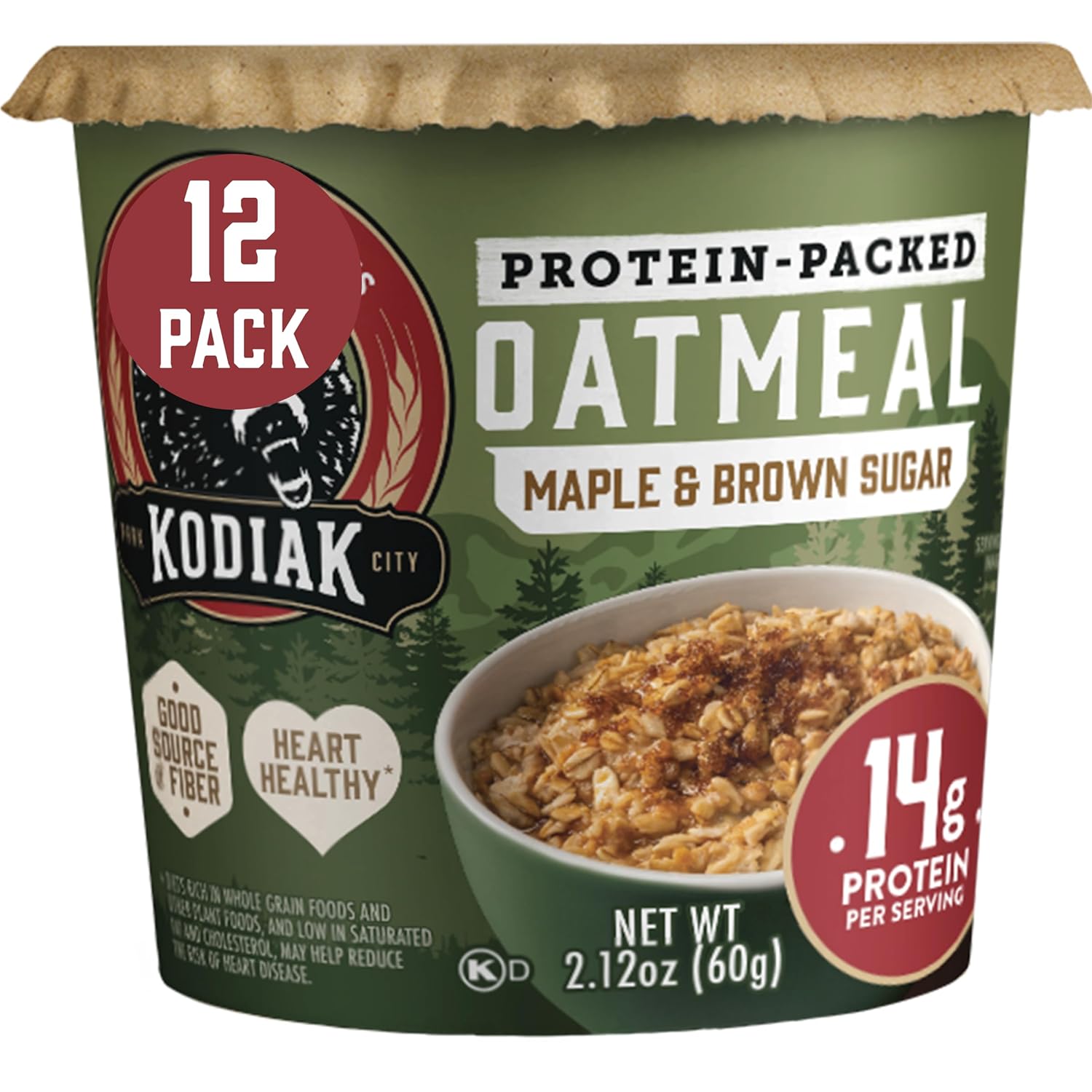 Kodiak Cakes Instant Protein Maple & Brown Sugar Oatmeal in a Cup, 2.12oz (Pack of 12)
