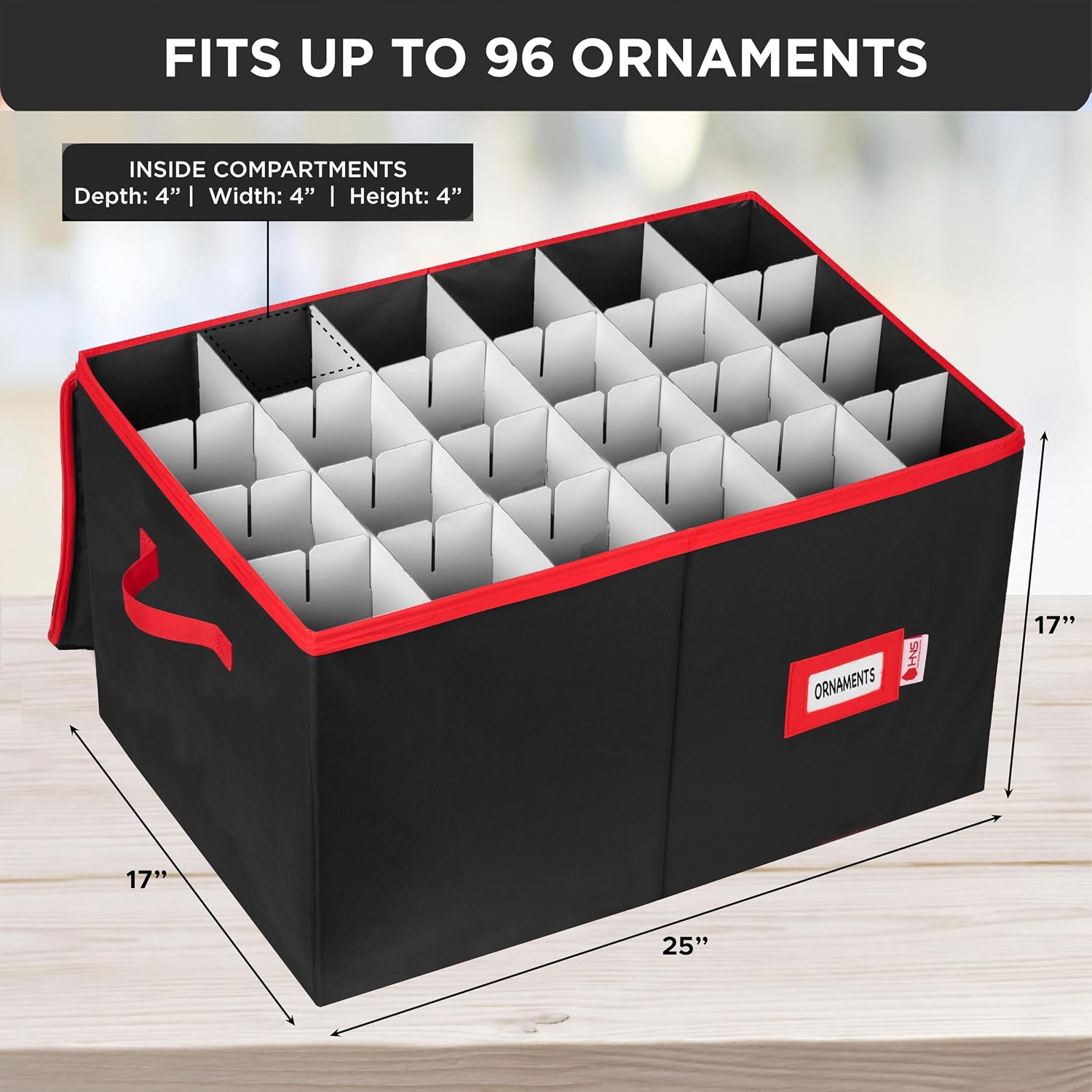 Christmas Ornament Storage Container with Dividers - Box Stores Up to 54 Ornaments, Zippered, Convenient, Adjustable