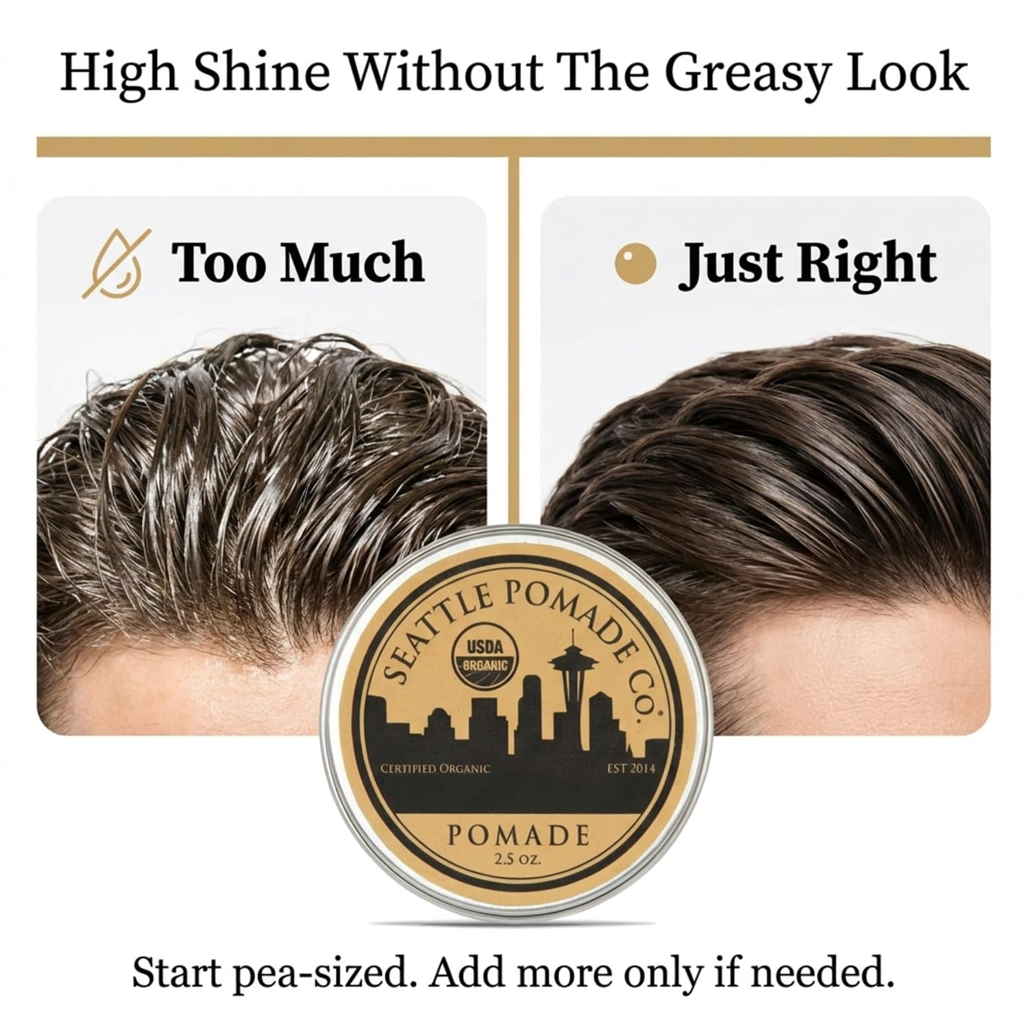 Seattle Pomade Co. USDA Certified Organic Pomade. Medium Hold & High Shine, Hair Styling Formula Non GMO