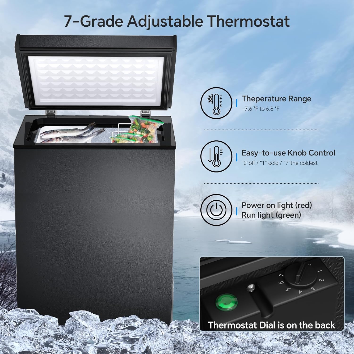 Kismile 7.0 Cubic Feet Chest Freezer, Deep Freezer for Home, Black
