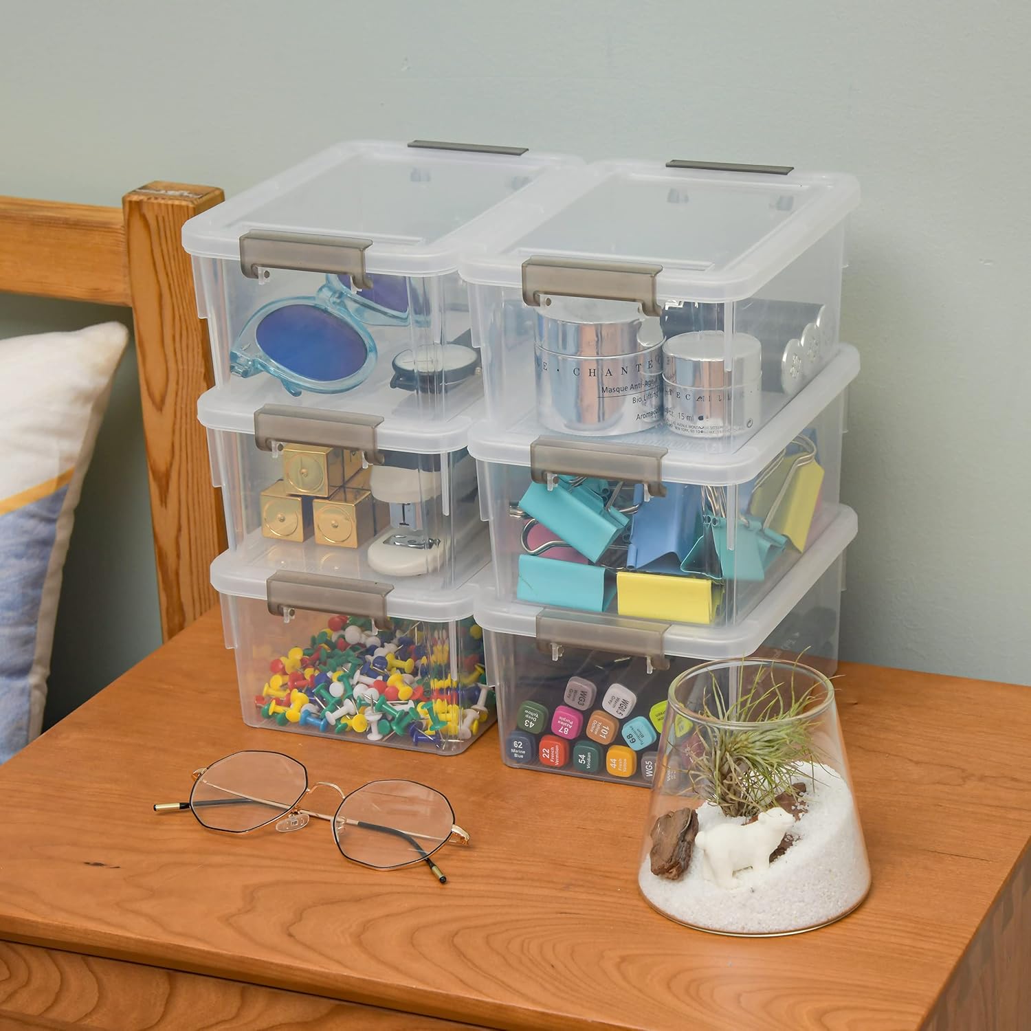 Citylife 10Packs 1.3Qt Small Storage Bins with Lids,Stackable Clear