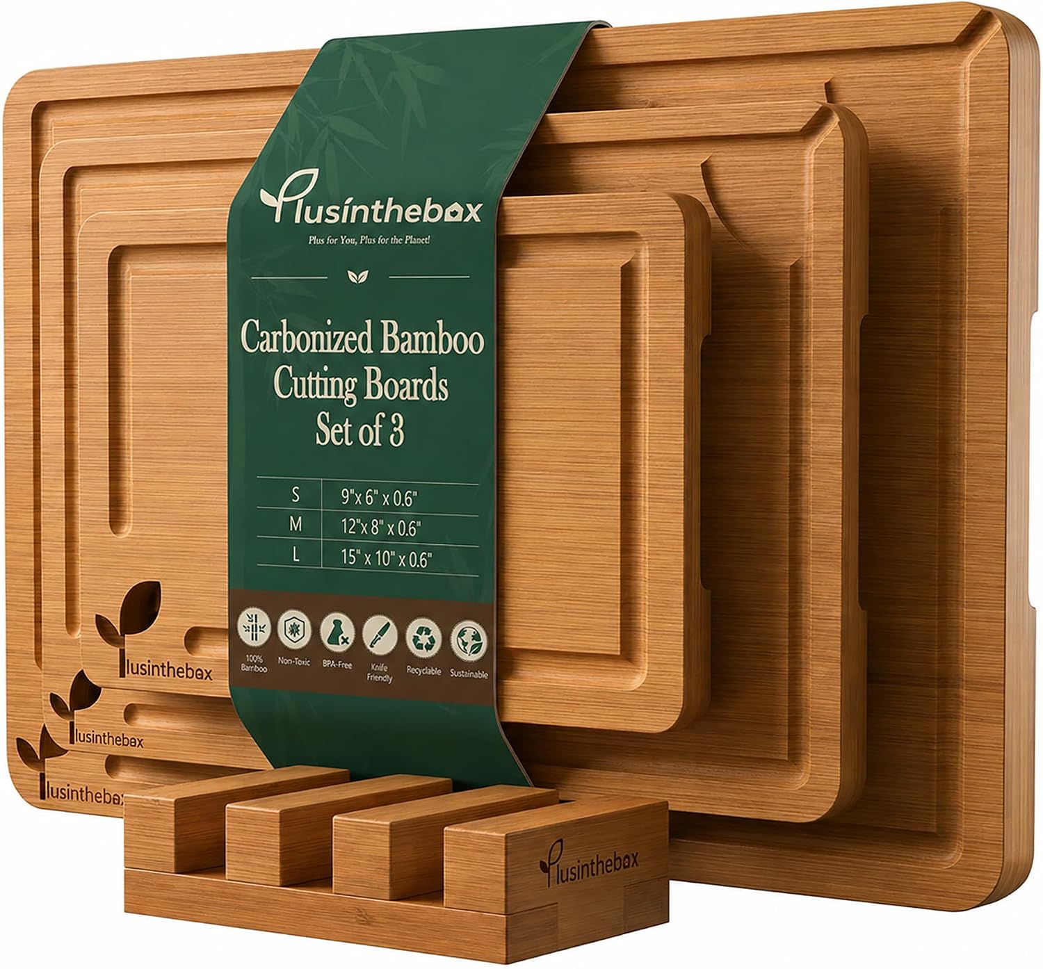 Cutting Boards for Kitchen, Wooden Chopping Board for Meat, Vegetables and Fruit, 18" x 12" XL Deep Carbonized Bamboo Board for Meal Prep, Serving, Daily Cooking and Kitchen Counter