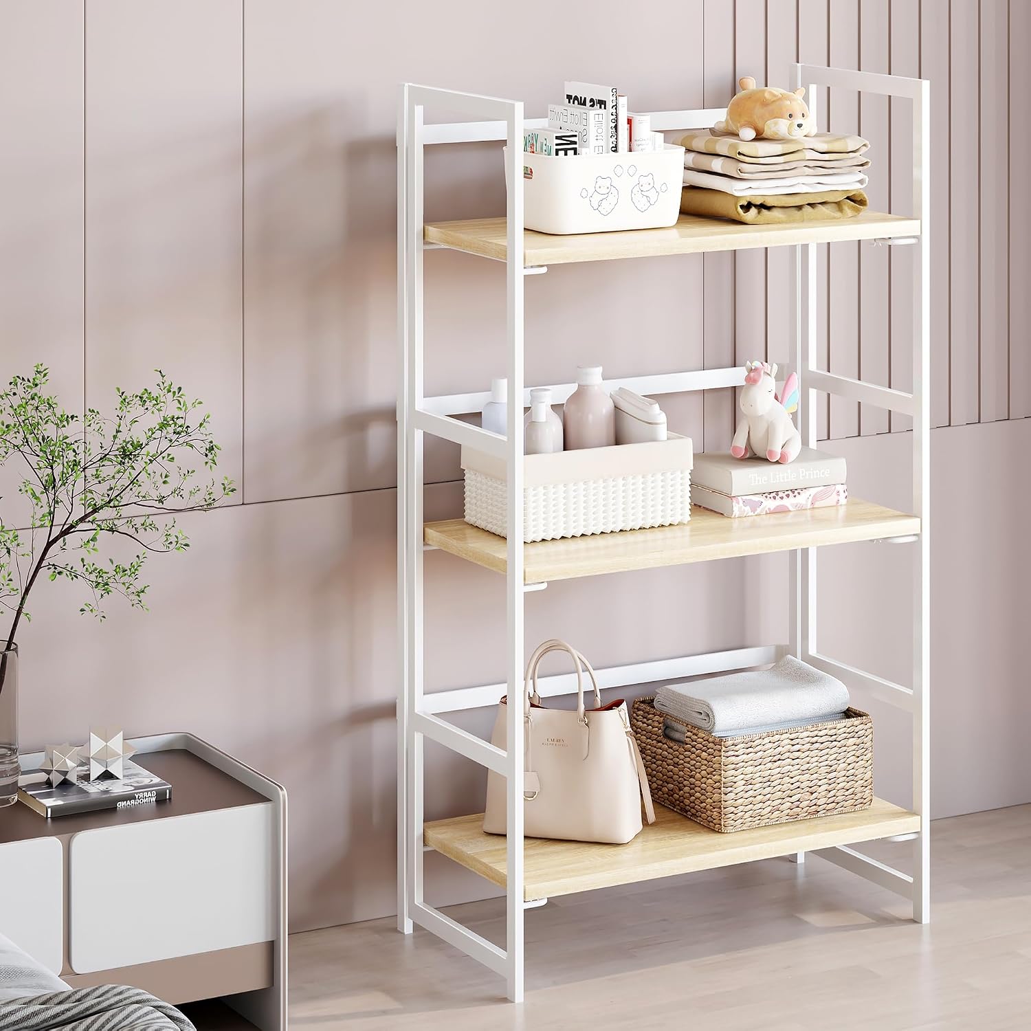 Vintage Multifunctional Folding Bookshelf, No-Assembly Plant Stand Storage Rack Shelves for Home Office (Fire, 5-Tier)