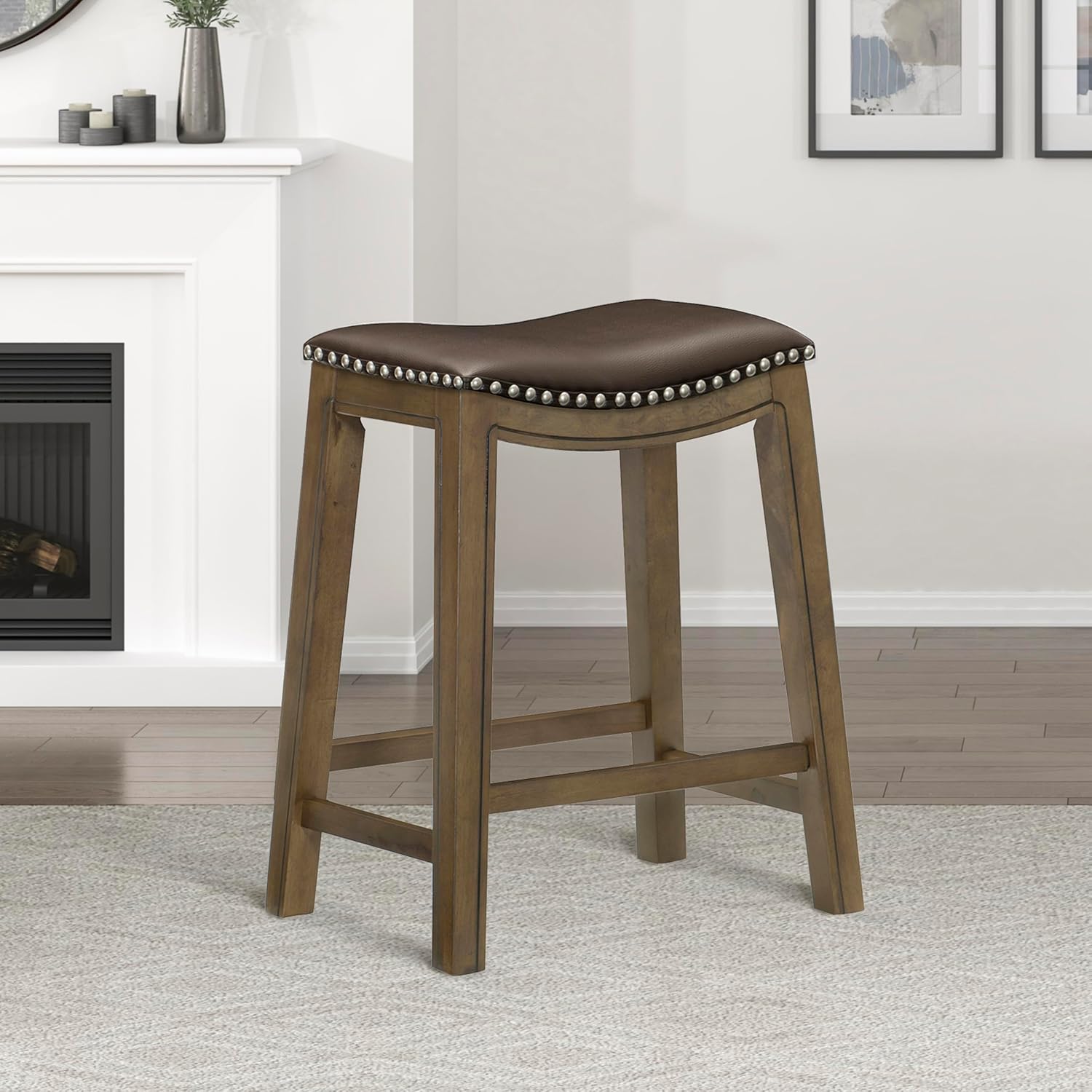 Lexicon Ordway Solid Wood Counter Height Stool - Saddle Kitchen Stool Counter Height Stools for Dining, Armless Chair Seating Options, Perfect for Casual Entertaining Spaces, 25" SH, Black