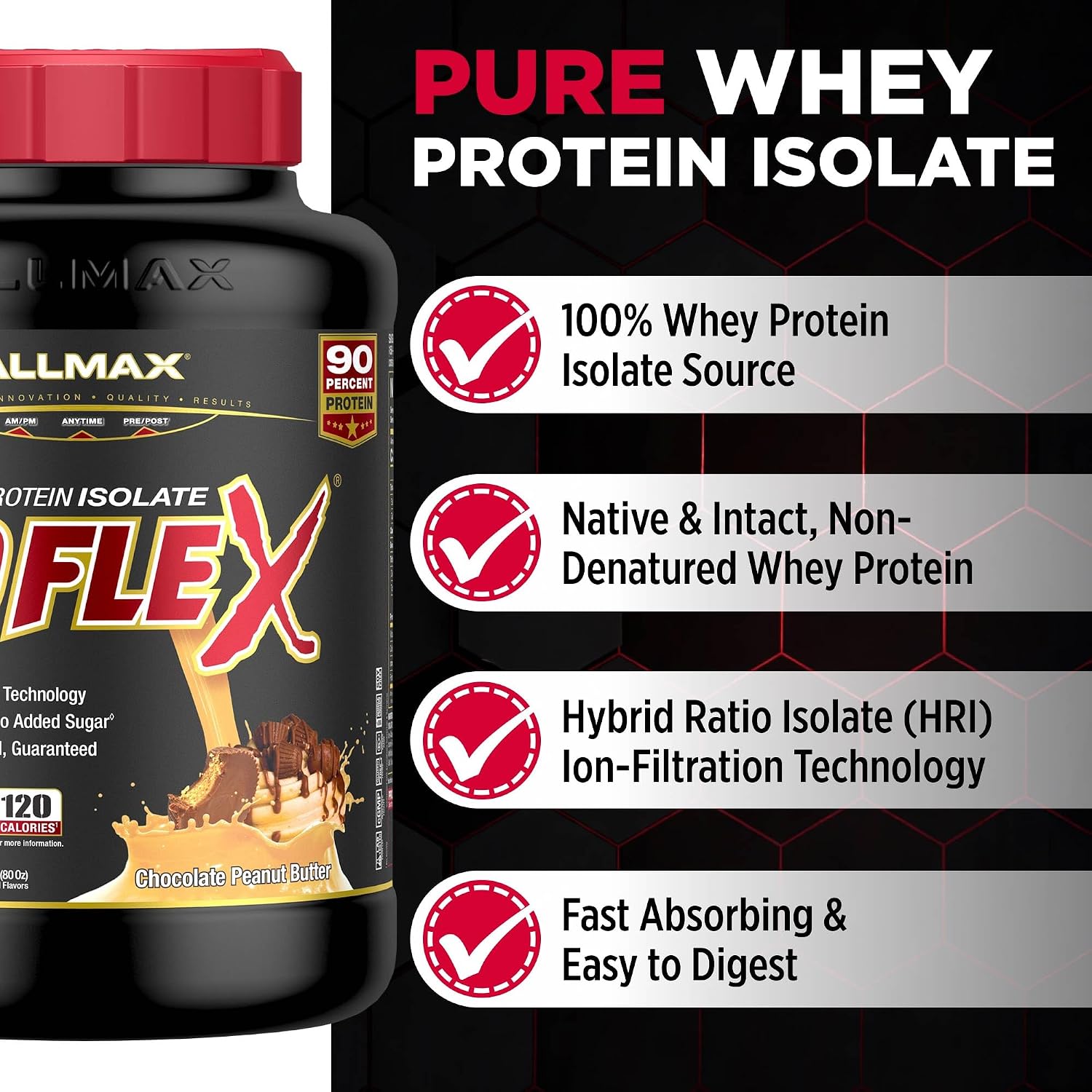 ALLMAX ISOFLEX Whey Protein Isolate, Chocolate Peanut Butter, 5 lb