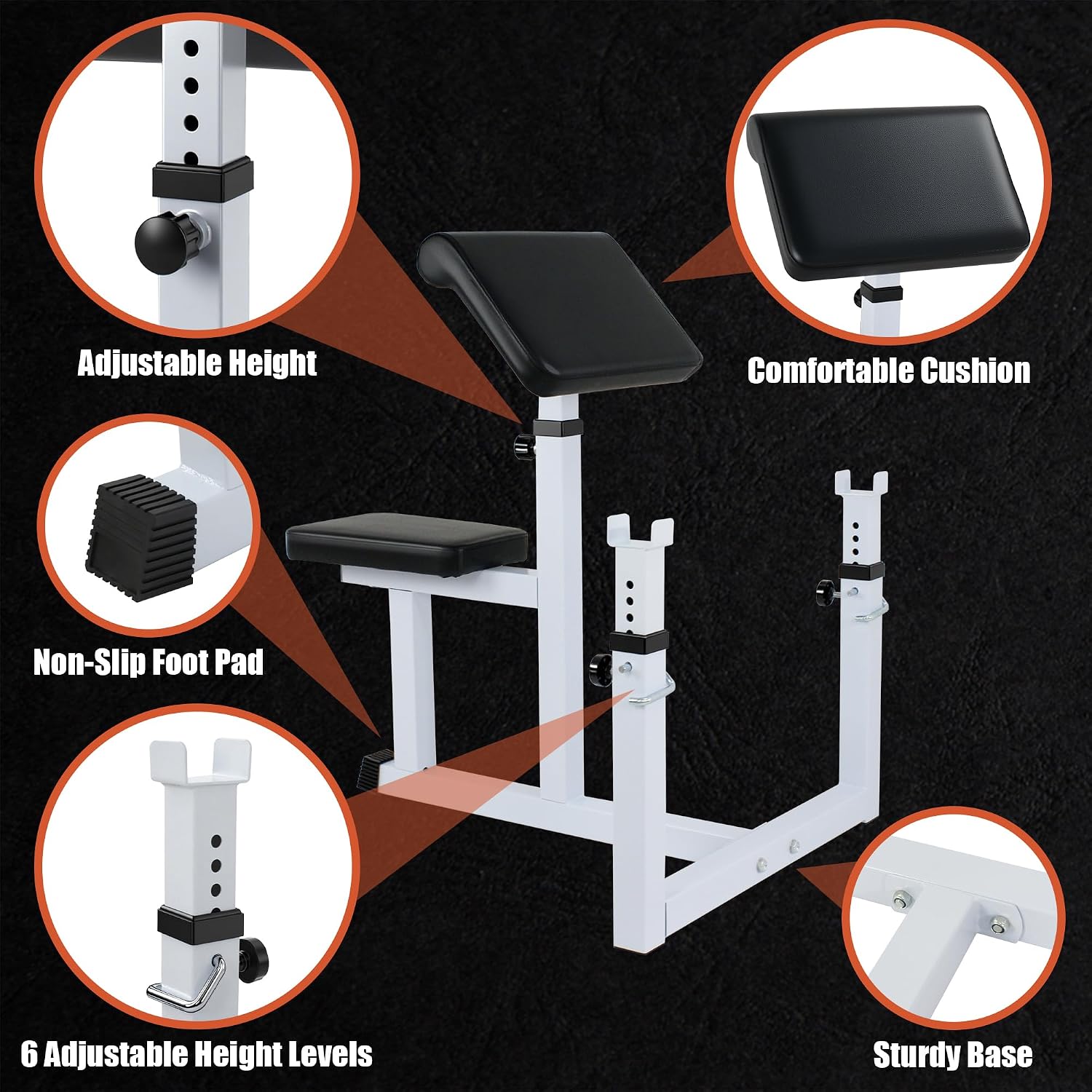 Adjustable Arm Preacher Curl Bench Bicep Strengh Bench Seated Strenghthen Training Isolated Barbell Dumbell Biceps Station for Home Gym