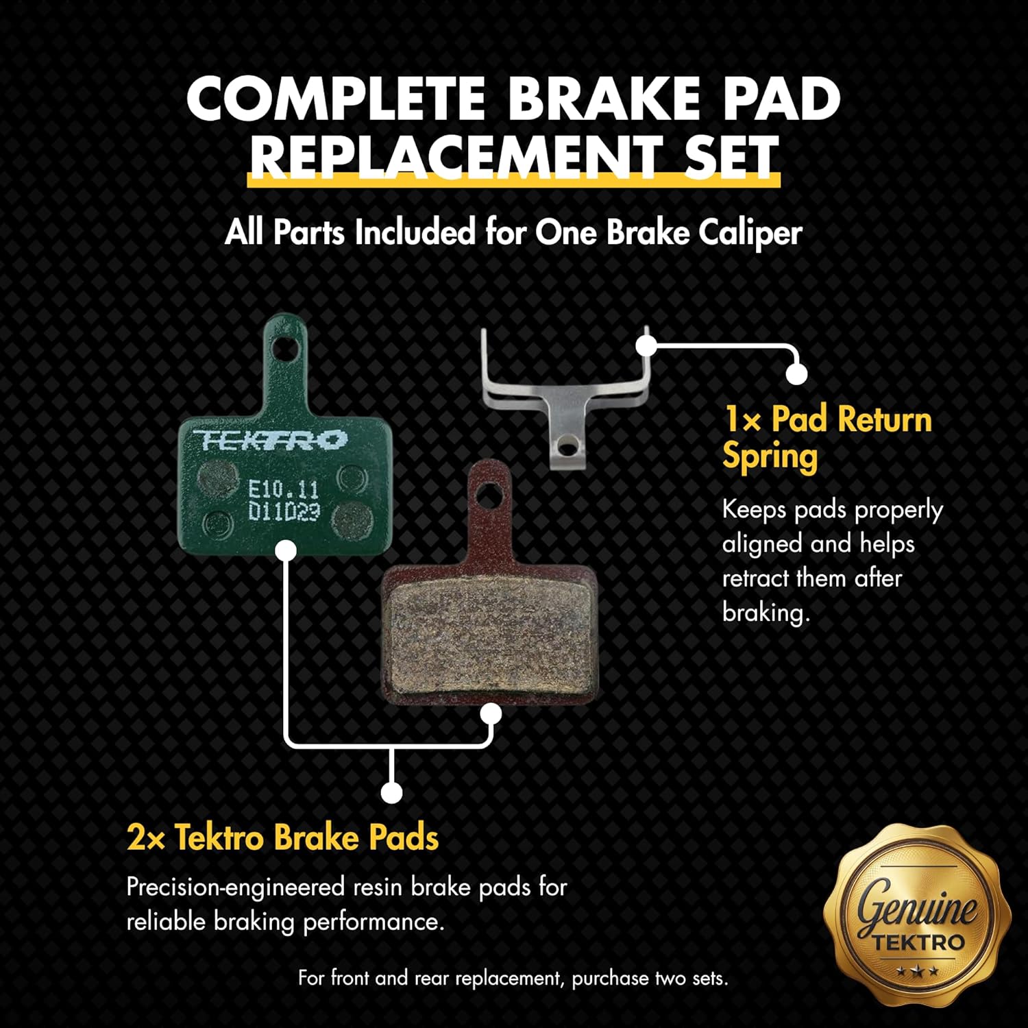 TEKTRO E10.11 Disc Brake Pads, Resin Compound for Smooth & Powerful Braking | Compatible with select TRP, Tektro & Shimano brakes
