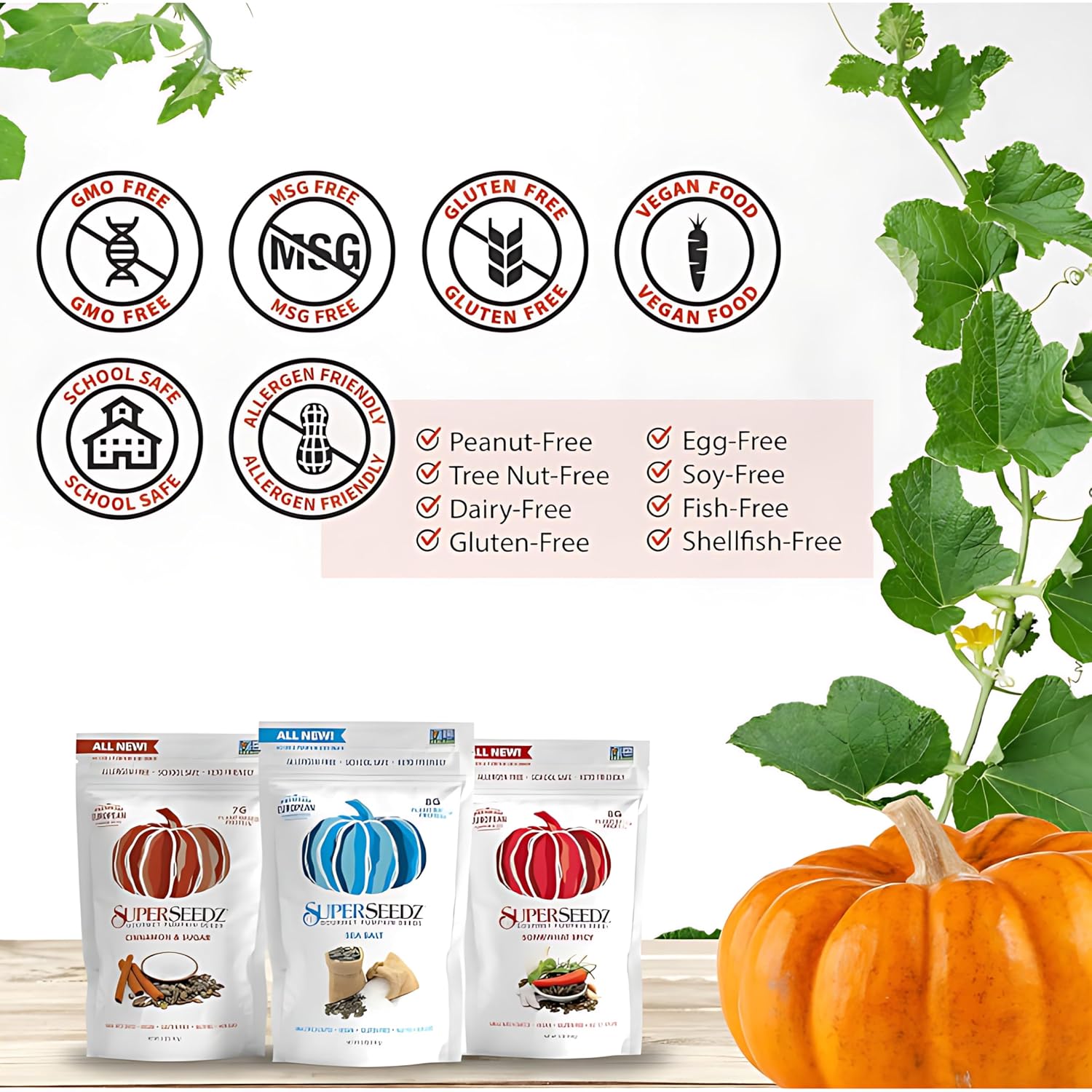 SuperSeedz Dry Roasted Pumpkin Seeds with Sea Salt w/8g Protein (5oz Bag) | Nn-GMO, Gluten-Free, Keto Snacks – Nut-Free & School Friendly Organic Pumpkin Seeds – Large European No Shell Pepitas