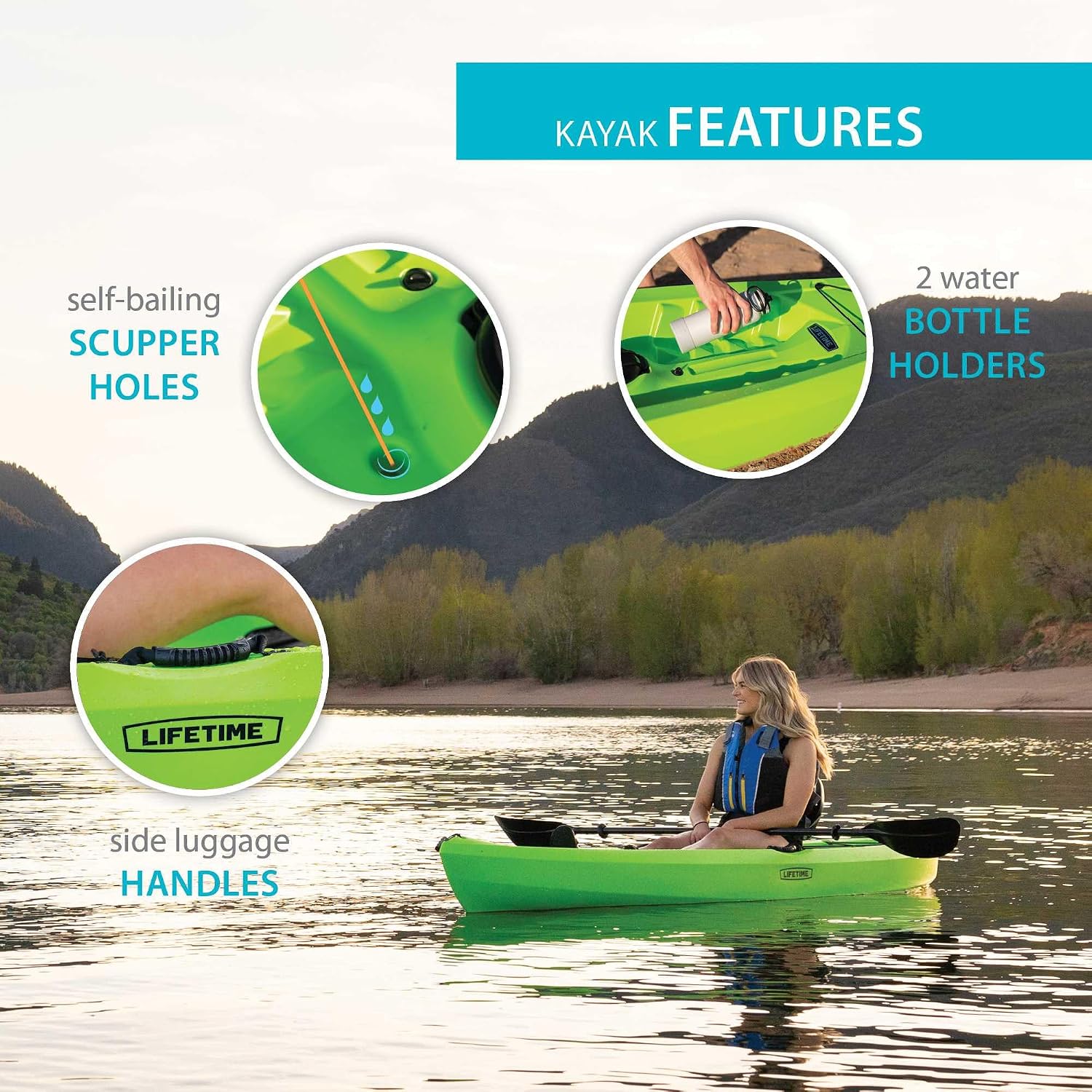 Lifetime Tahoma 100 Sit-On-Top Fishing Kayak, Paddle Included
