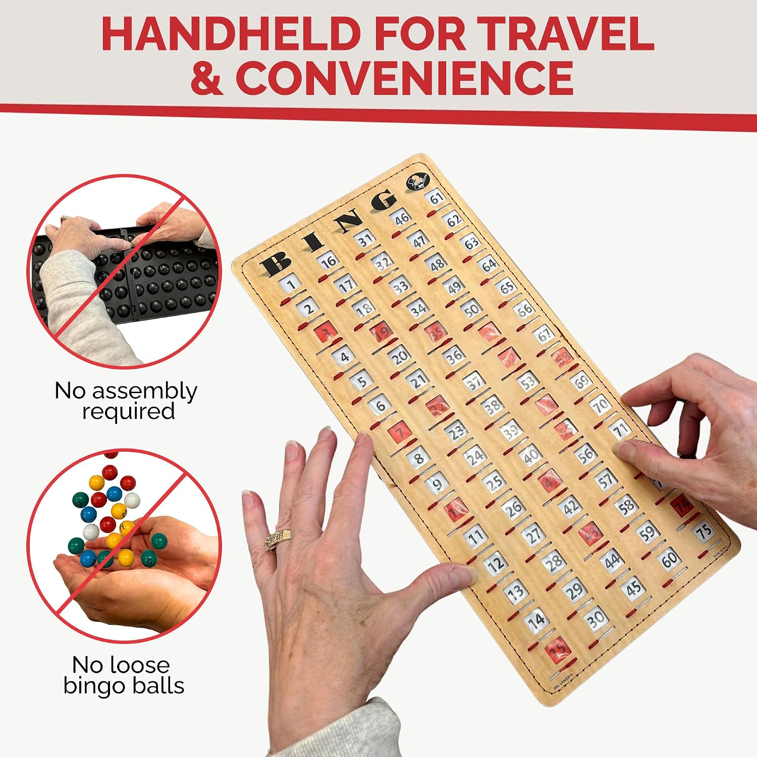 MR CHIPS Large 14.75" L x 6.75" W Jam-Proof Finger Tip Bingo Master Board Card with Large 3/4" Sliding Windows, Thick 5 Ply Cardboard, Gold Rush Style