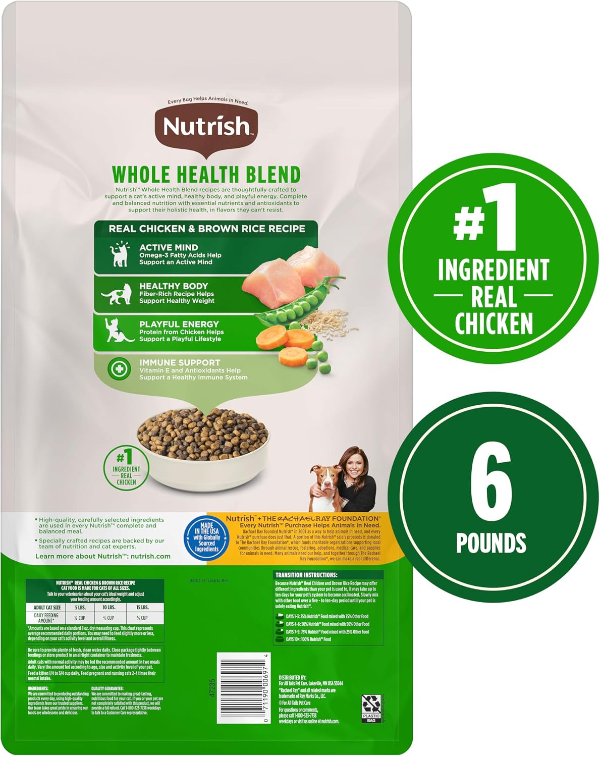 Nutrish Dry Cat Food, Chicken & Brown Rice Recipe, 3 lb. Bag (Rachael Ray) | Suitable For All Life Stages, Veterinarian Reviewed Formula, Natural Food with Added Vitamins, Minerals & Nutrients