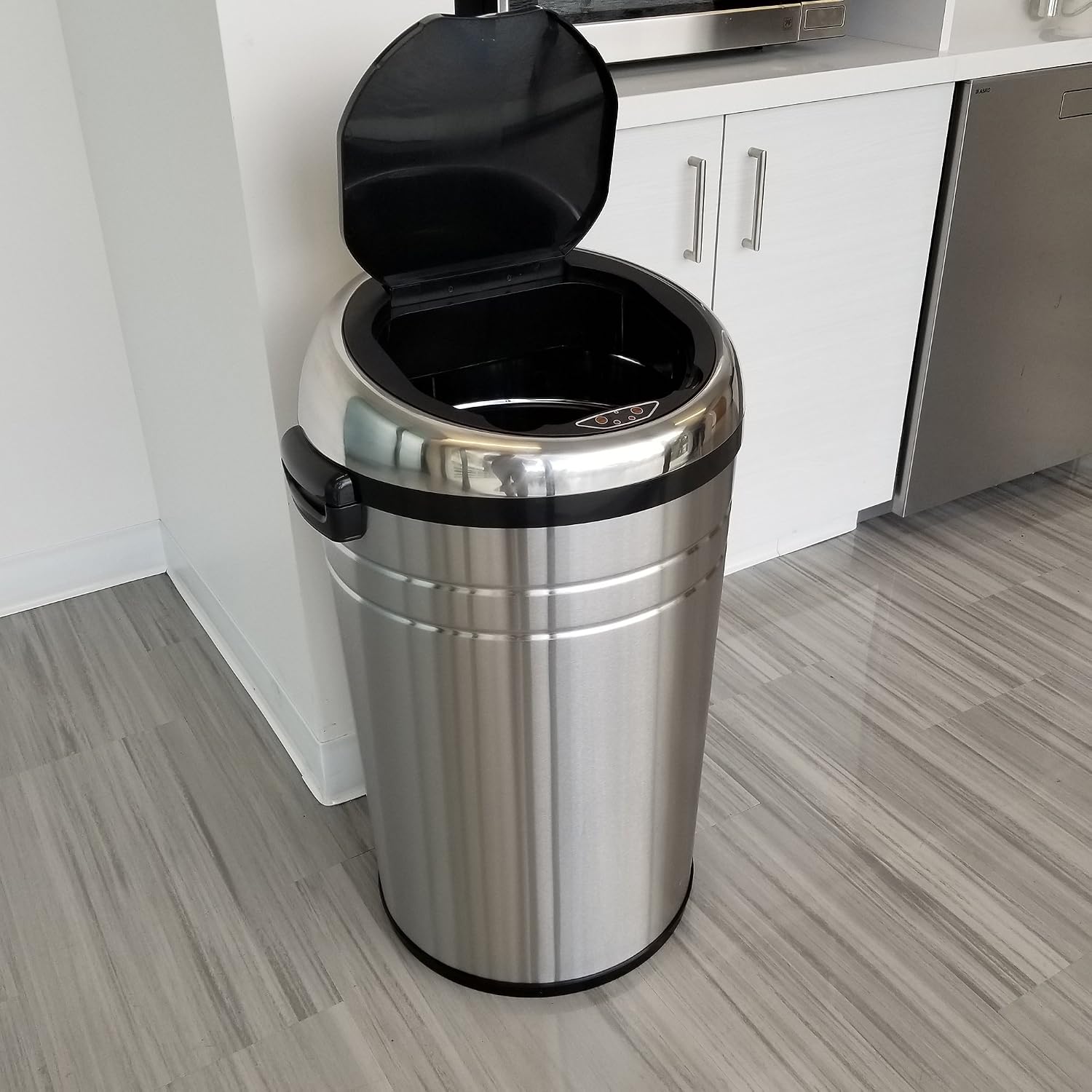 iTouchless Glide 13 Gallon Sensor Garbage Can with Wheels and Odor Control System, Stainless Steel, Automatic Kitchen Bin and Office Trash Bin (Powered by Battery or Optional AC Adapter)