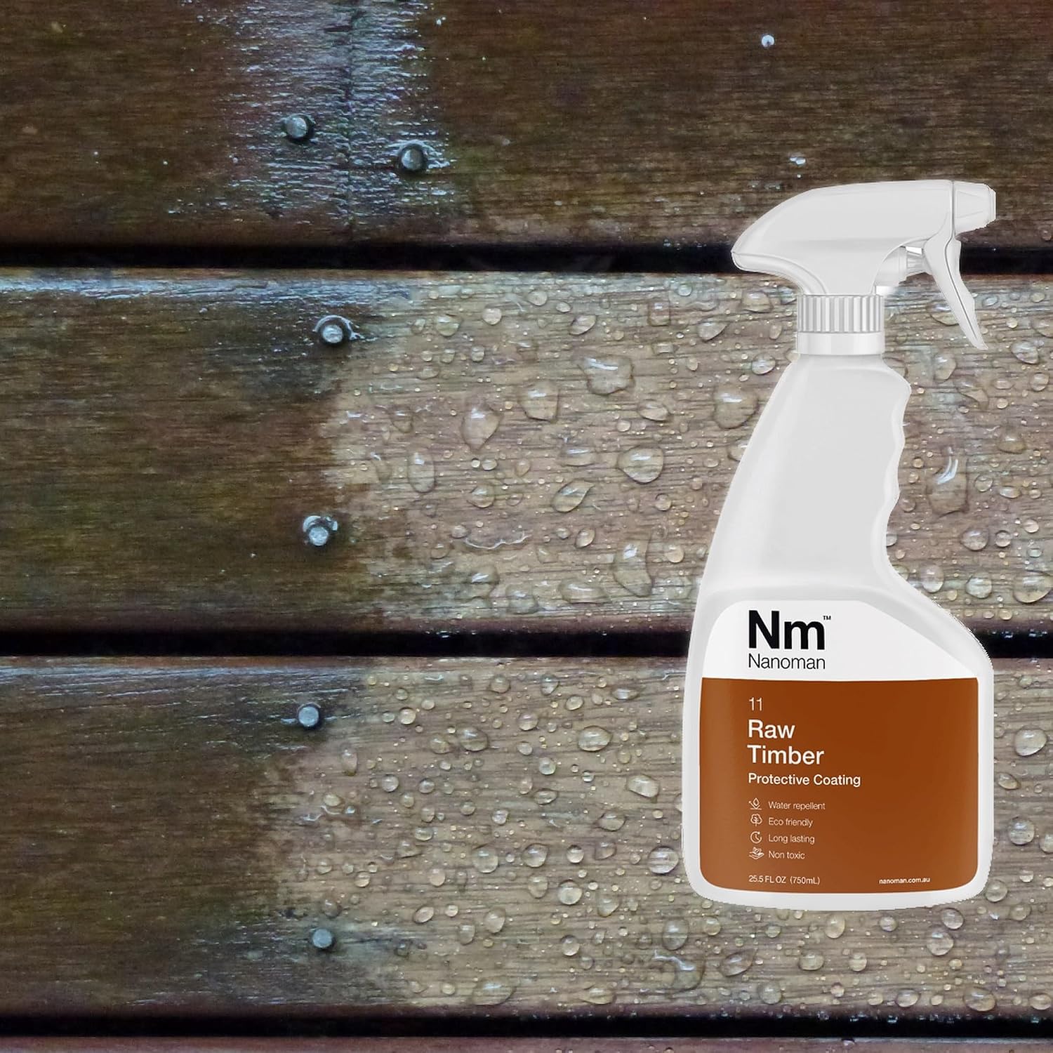 NANOMAN Wood Sealer & Water Repellent 750mL – Clear Penetrating Timber Protector for Waterproofing Raw Wood, Furniture
