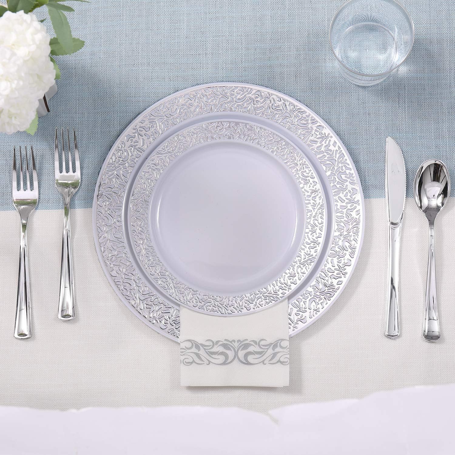 FOCUSLINE 175 Pieces Rose Gold Disposable Dinnerware Set for 25 Guests