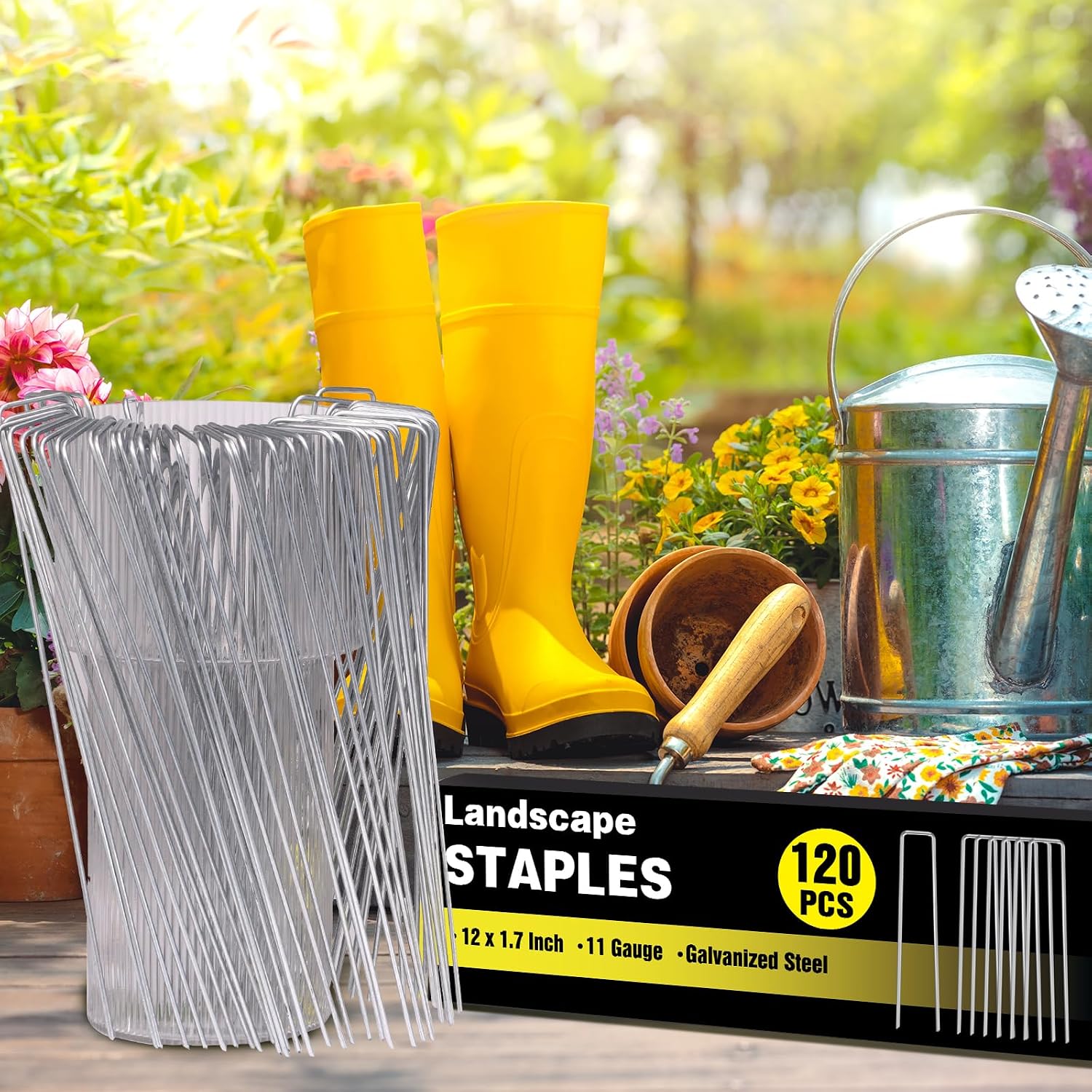 HongWay 240 Pack Landscape Staples 6 Inch, Galvanized Garden Stakes
