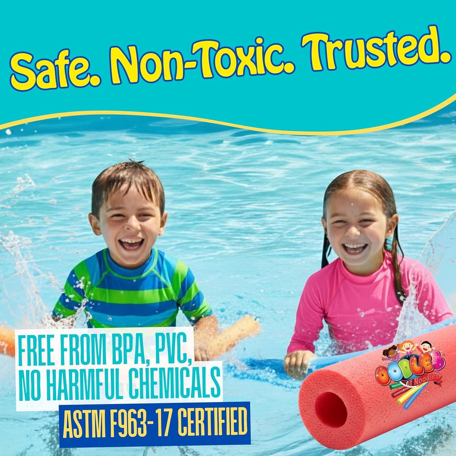Oodles of Noodles Foam Pool Swim Noodles 2 Pack, Hollow Core Swimming Foam Tube for Pool Floats, Buoyant for Beach, Water Play, Crafts, DIY Projects & Pipe Insulation