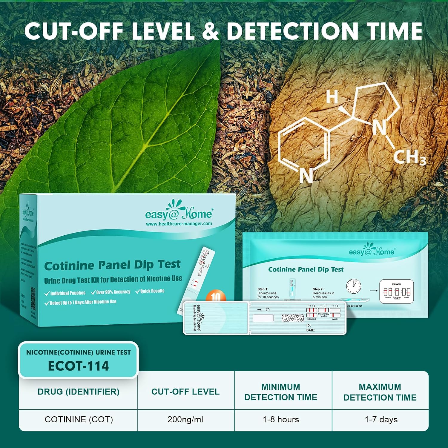 Easy@Home 25 Pack Nicotine Urine Test Strips, Cotinine Urine Screen Test