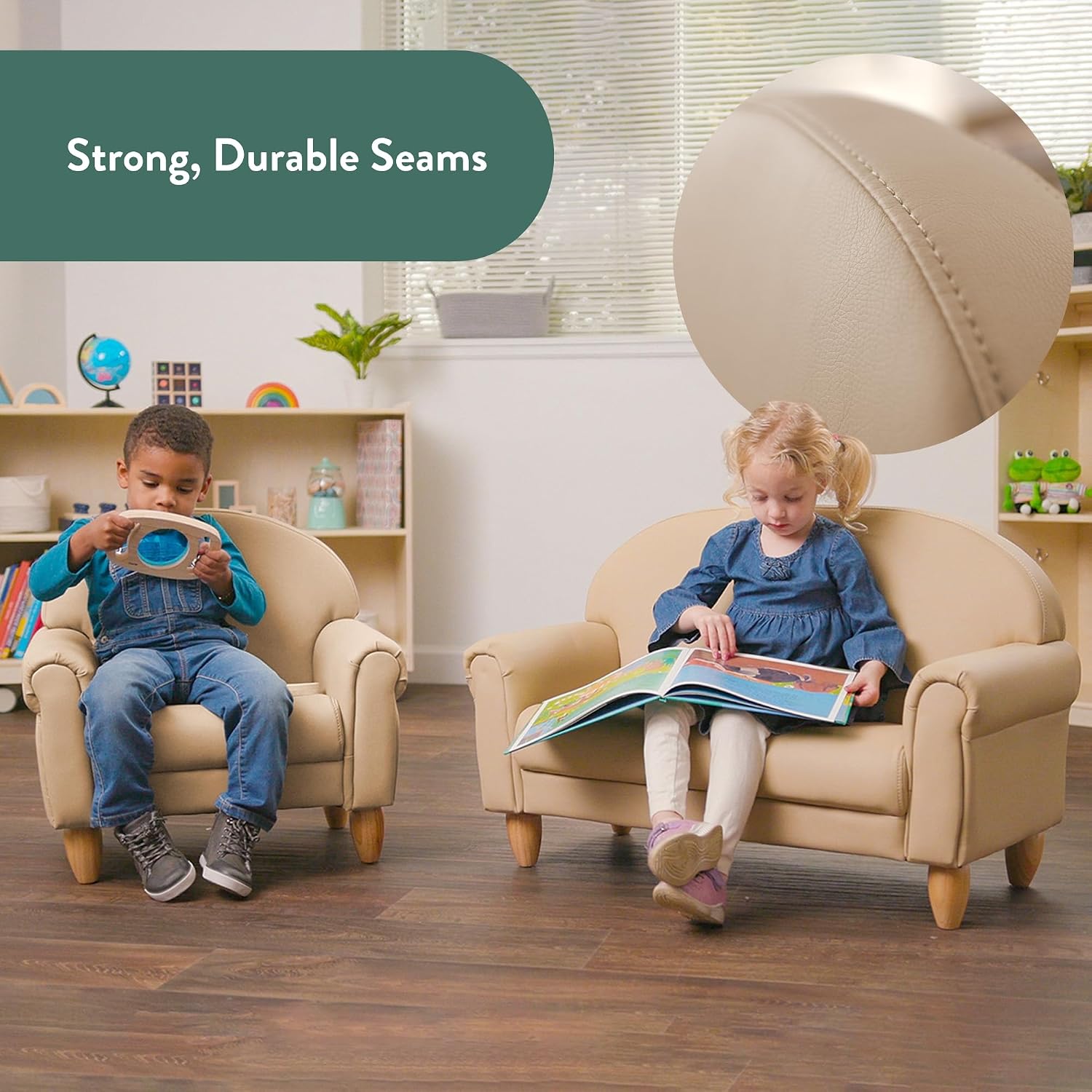 Children's Factory Upholstered Toddler Couch, Sofa, Deep Water