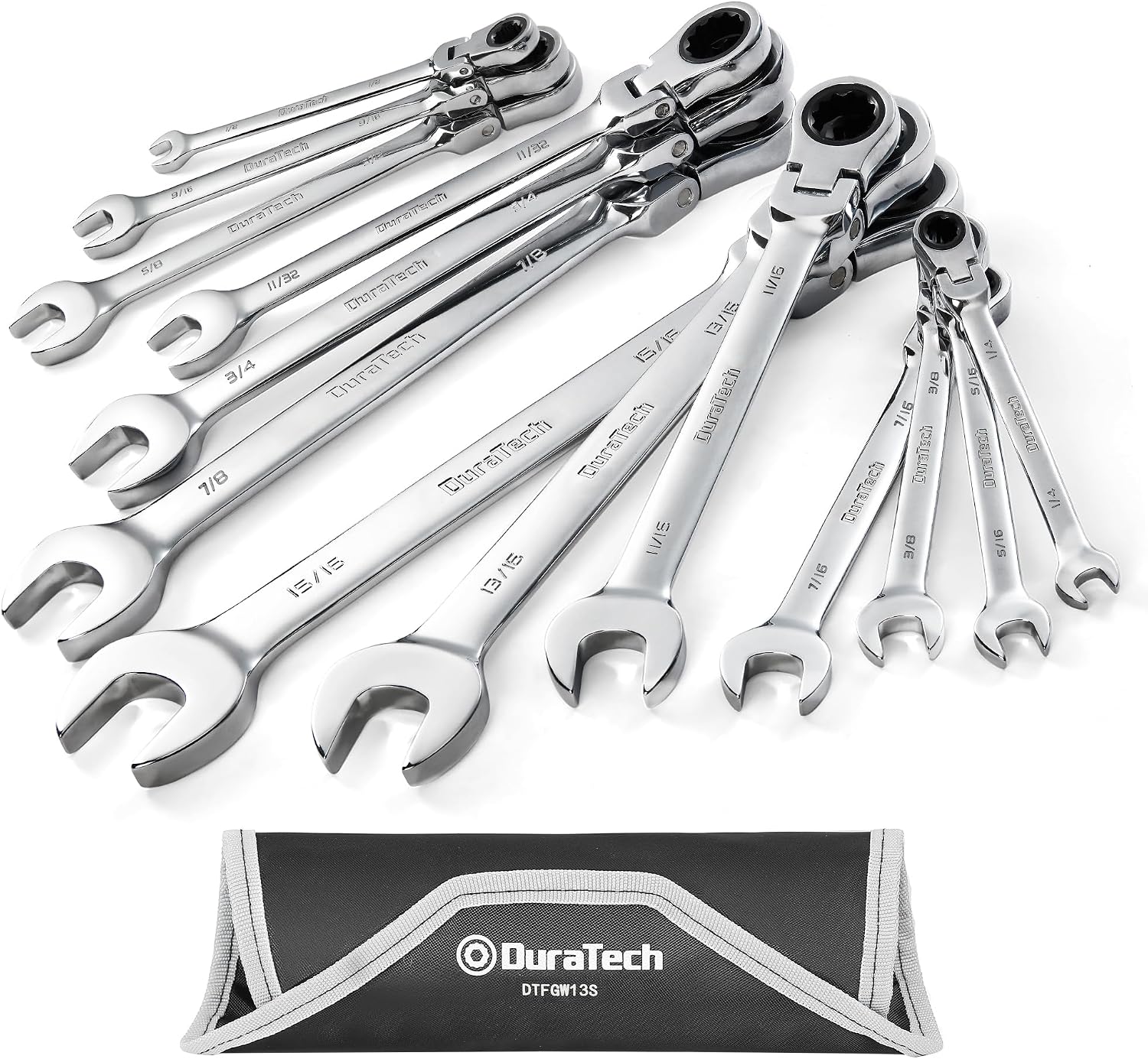 DURATECH Flex-Head Ratcheting Combination Wrench Set, SAE, 13-piece