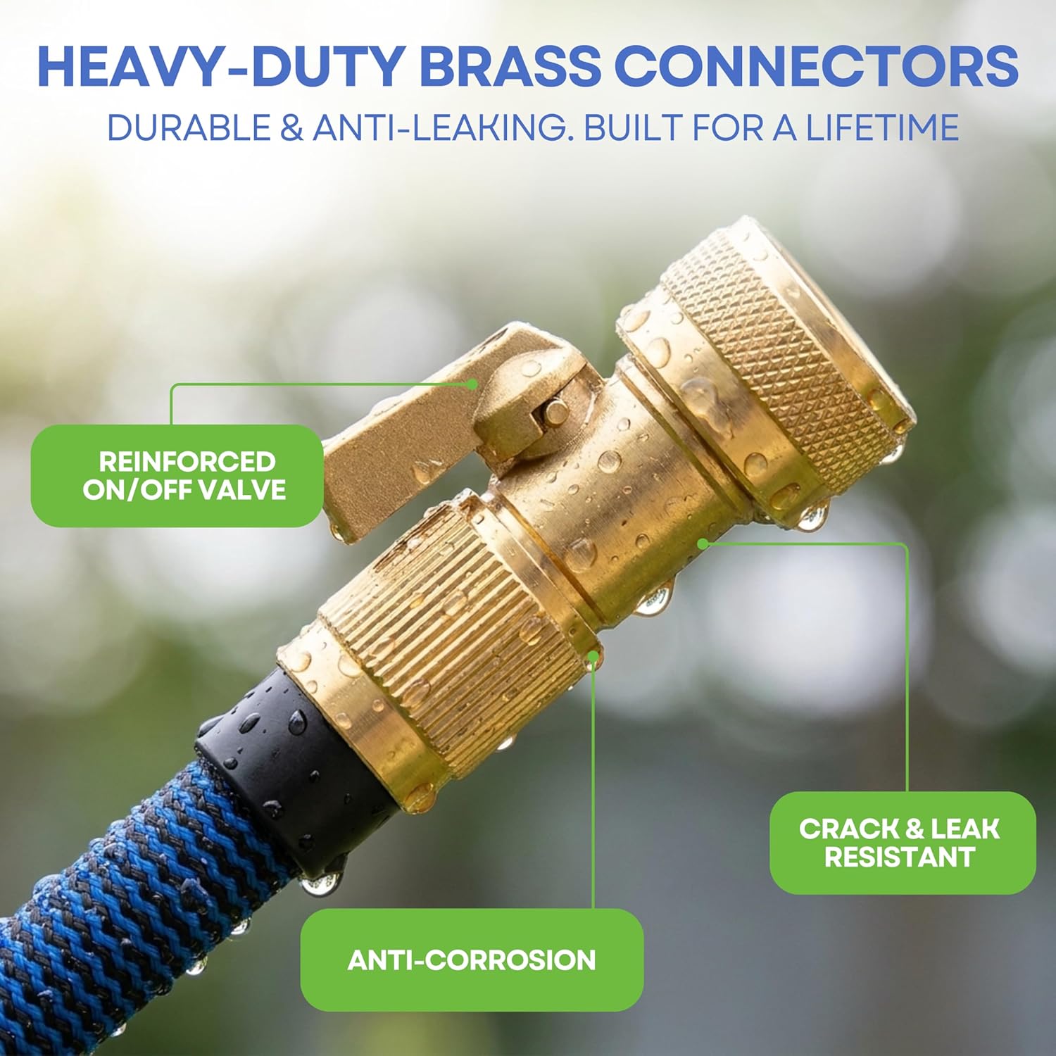 J&B XpandaHose 75ft Expandable Garden Hose, Lightweight, Brass Connectors | Ultra Strong 3750D fabric, 4-layer latex core, expands 3X, kink & leak-resistant, 10-pattern nozzle, storage bag