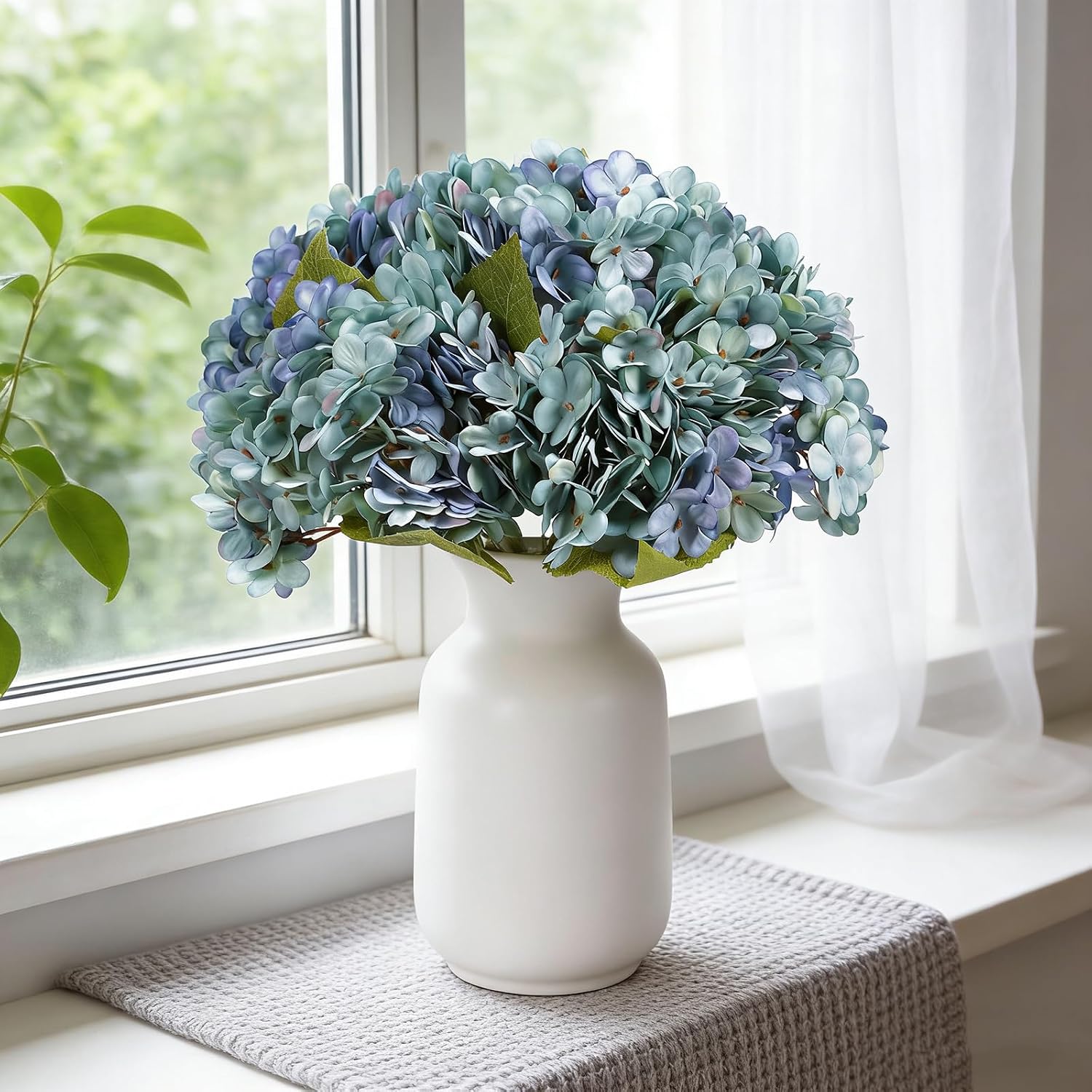 Kimura's Cabin 6pcs Silk Hydrangeas Artificial Flowers,Deep Lake Blue