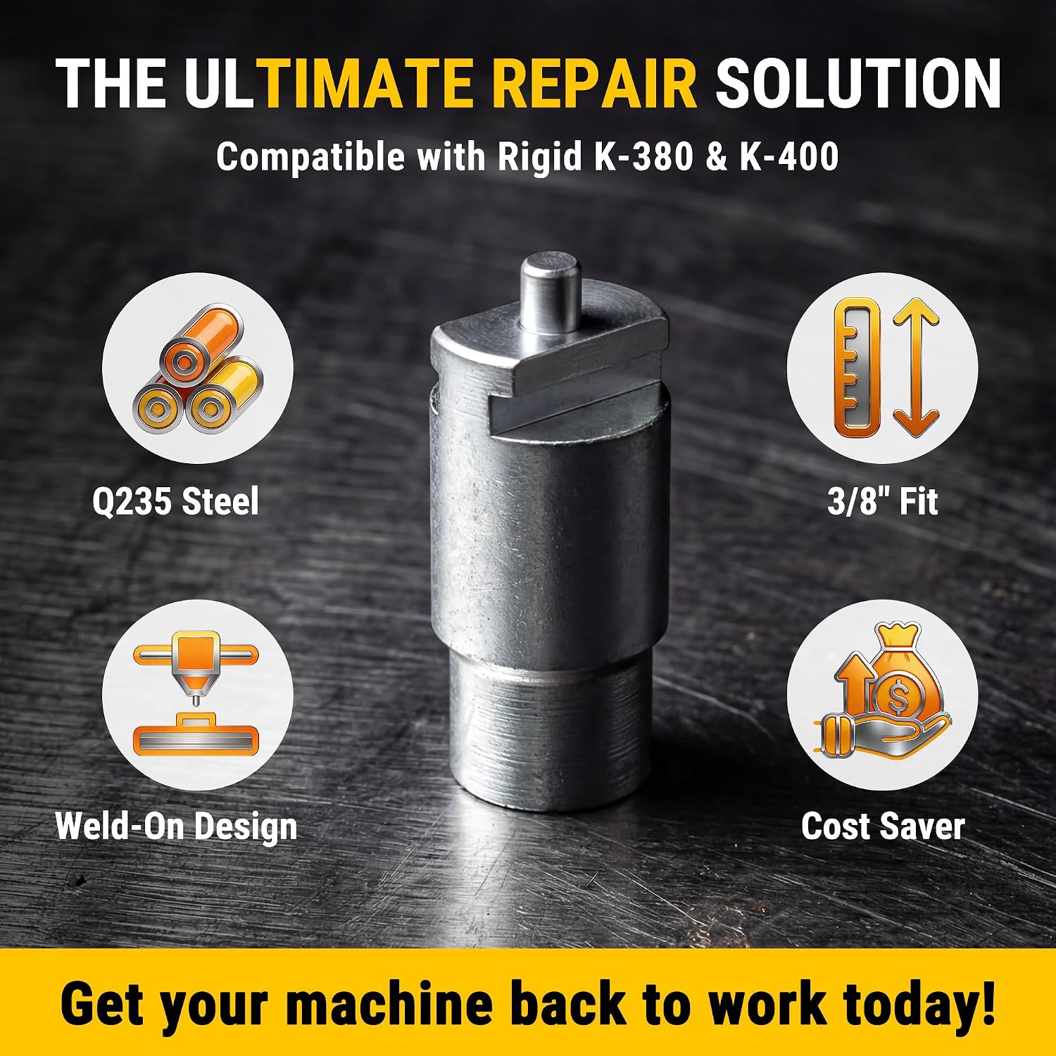 Drain Cable Repair End Bit – Compatible with K-380 & K-400 Drain Cleaning Machines, Fits 3/8" x 25', 50'