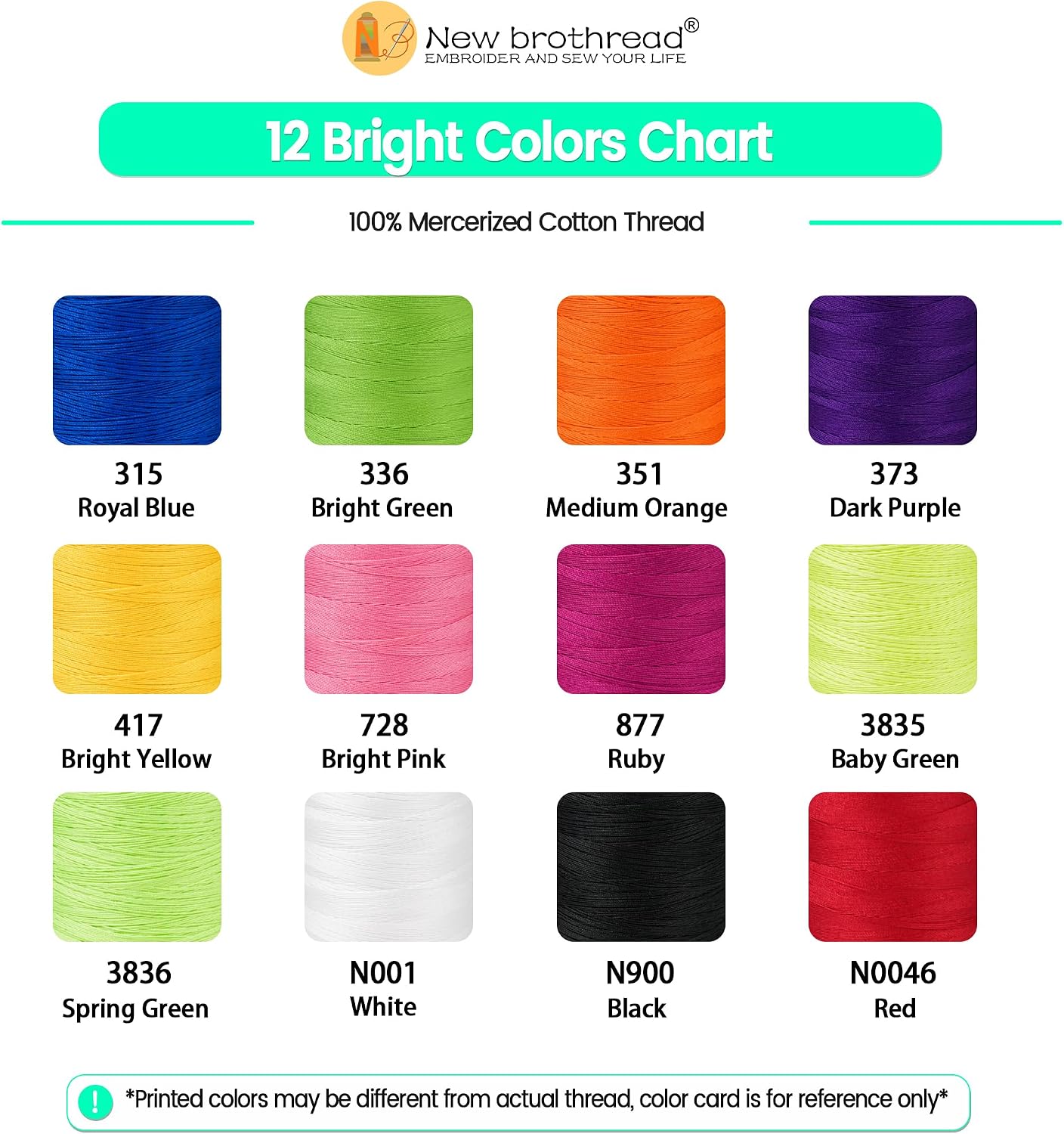 New brothread Multi-Purpose 100% Mercerized Cotton Threads -5 White+5 Black