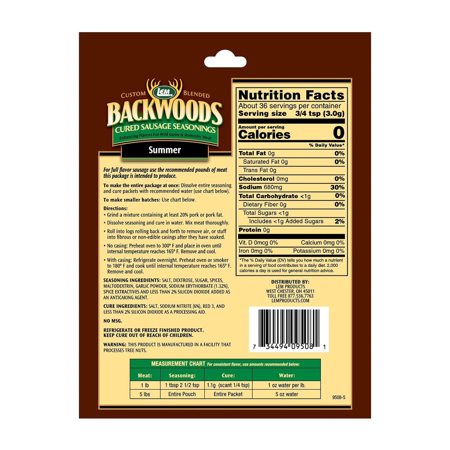 LEM Backwoods Cured Sausage Seasoning with Cure Packet, Jalapeno Summer Sausage