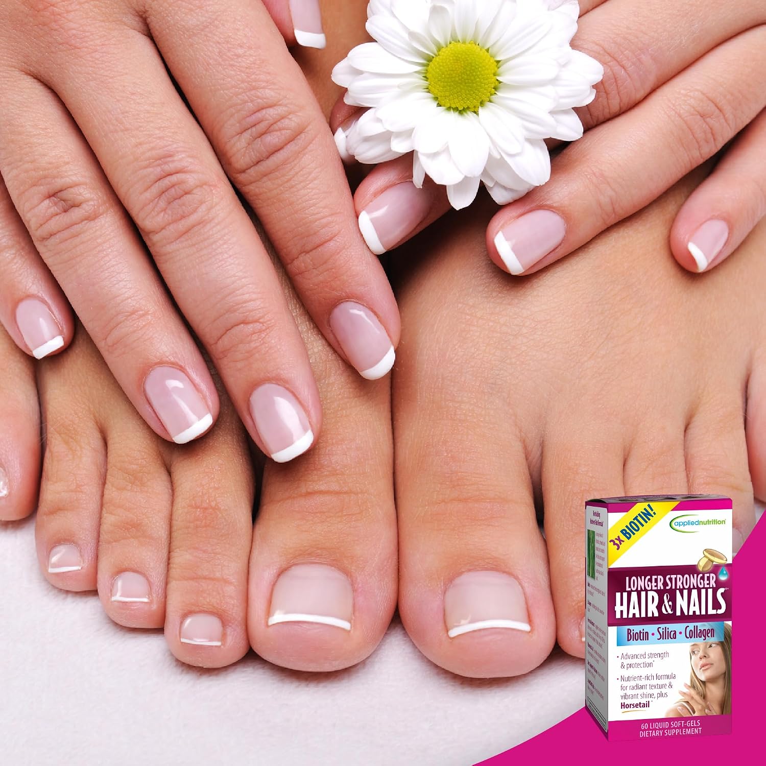 Applied Nutrition Longer Stronger Hair & Nails - 60 Liquid Soft-Gels, Pack of 6 - Biotin, Silica & Collagen - 180 Servings | Biotin | Silica & Collagen | Hair & Nail Support | 6 X 60 Softgels