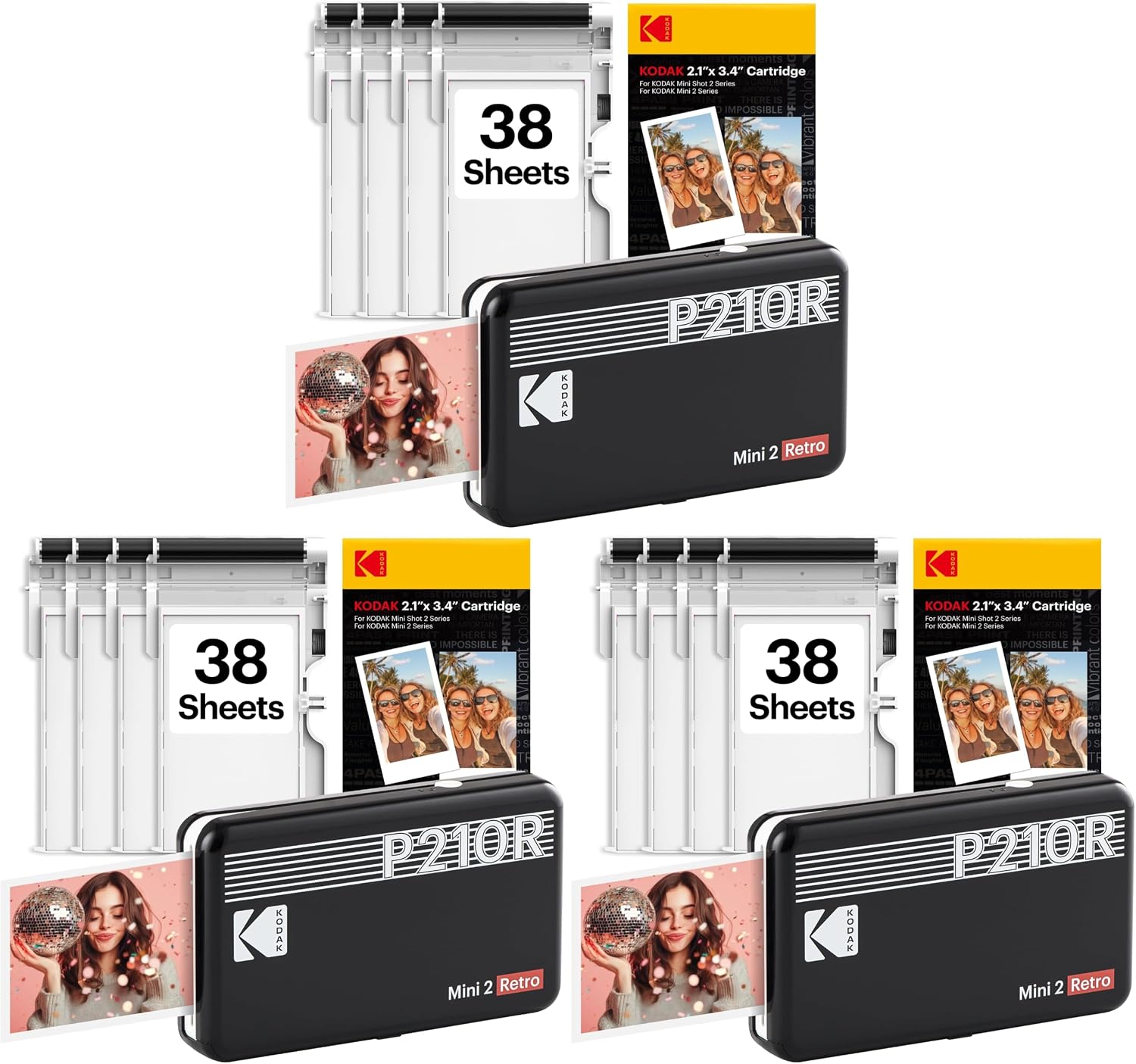 KODAK Mini 2 Retro 2x3 Portable Photo Printer, 4PASS, 38 Sheets, White