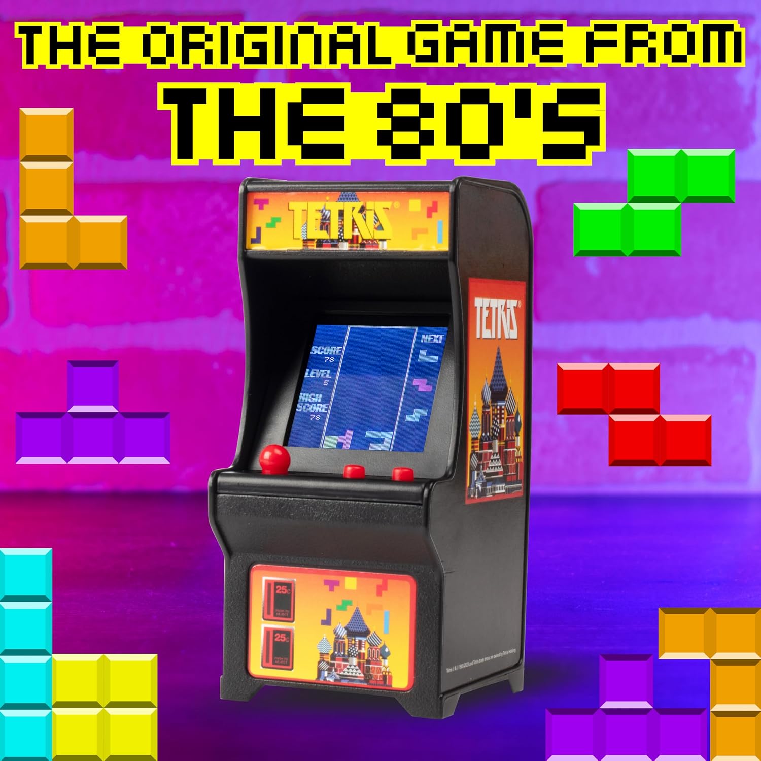 Tiny Arcade Tetris Mini Retro Game (3.5"): Playable Handheld Arcade Machine w/ Real Gameplay & Sound - Classic 1980's Video Game (Ages 8+)